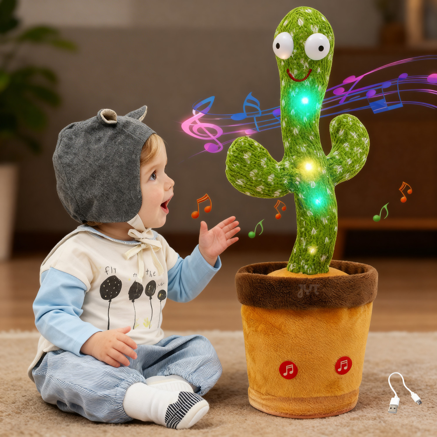 Image of JYT Interactive Musical Cactus Toy Talking Singing Mimicking -Repeat What You Say