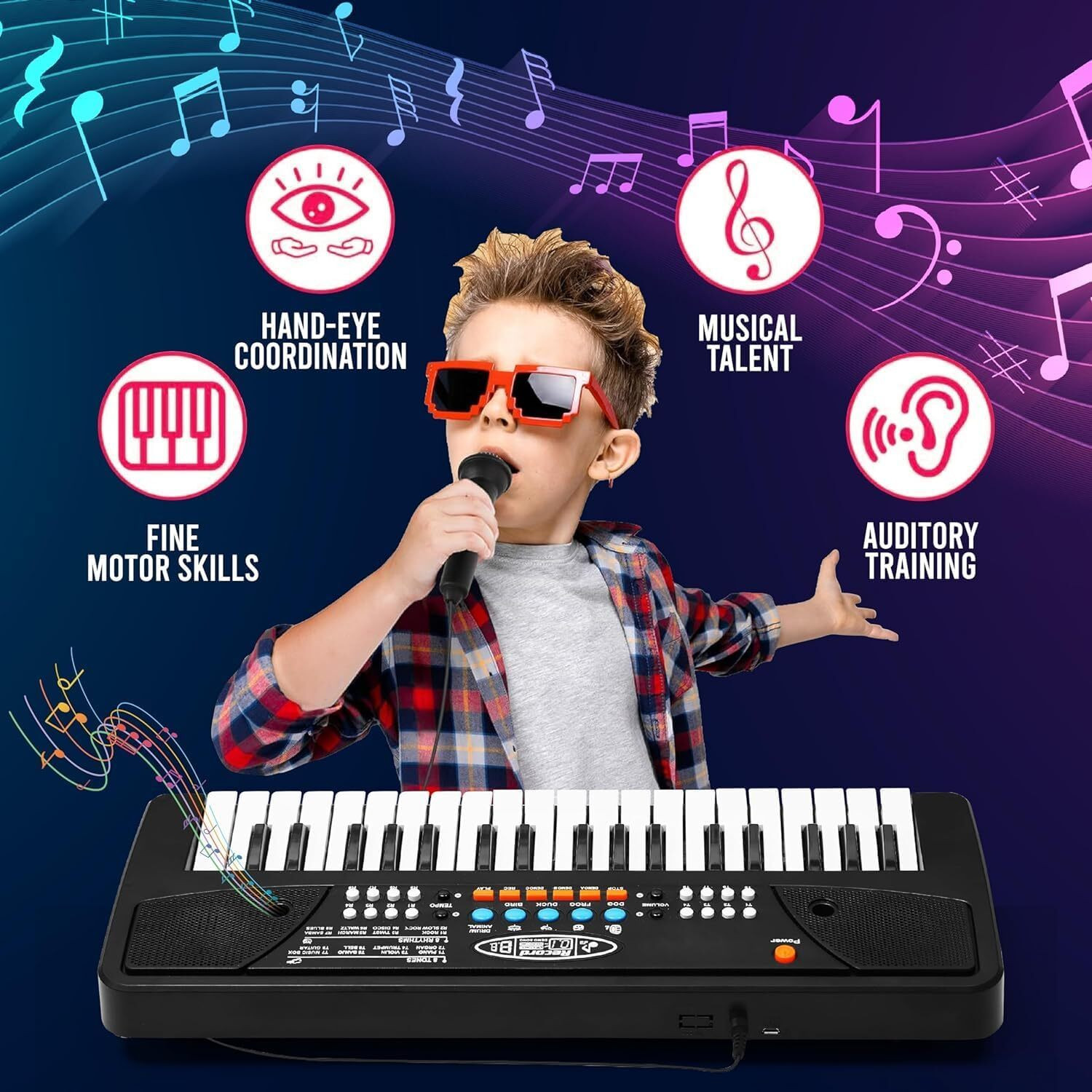 Image of ZUNBELLA Mini Piano Keyboard 37 Keys with Mic Recording & USB Charging Musical Toy