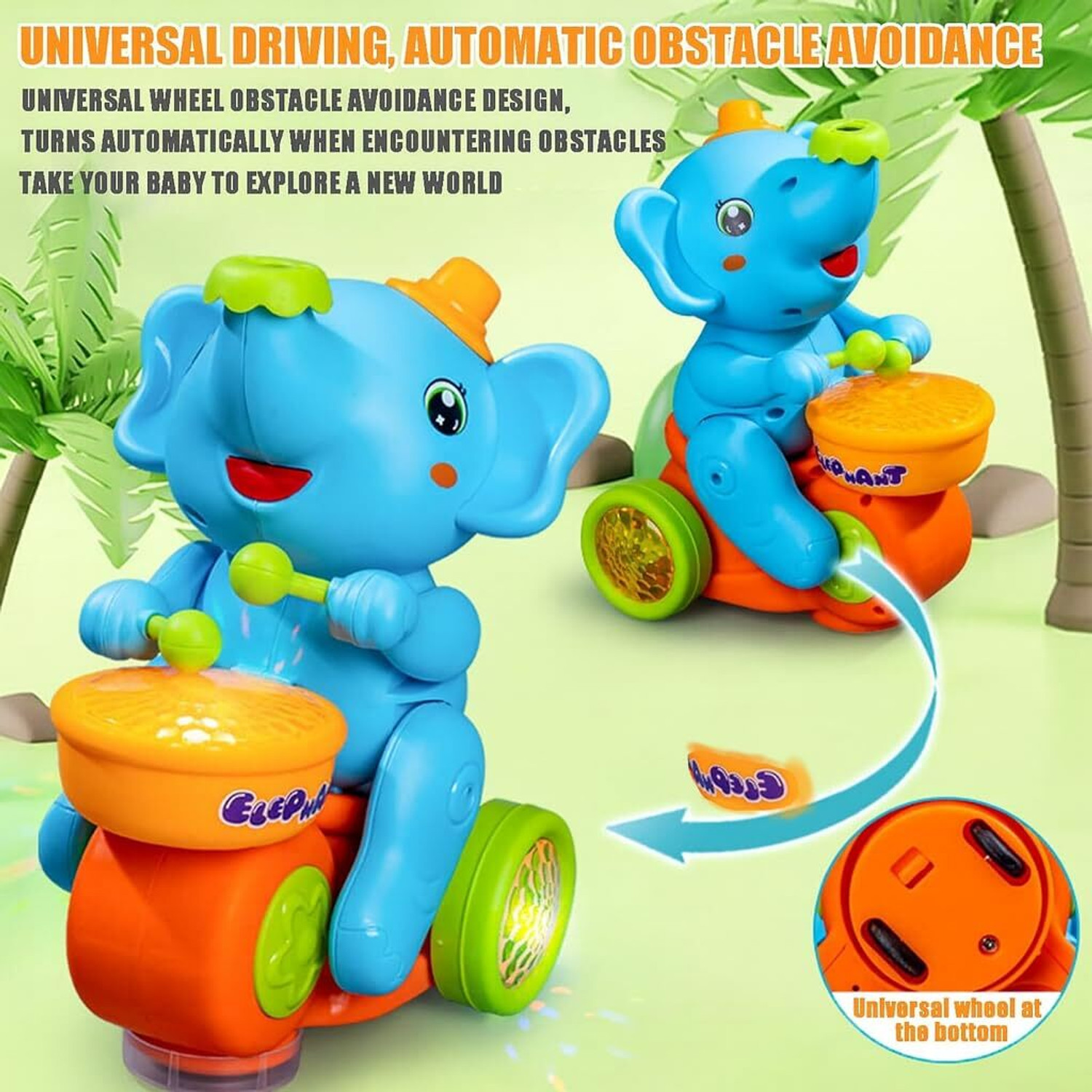 Image of URBANTOTS Musical Elephant Toy for Kids | Light-Up Drum, Music & Moving Ball