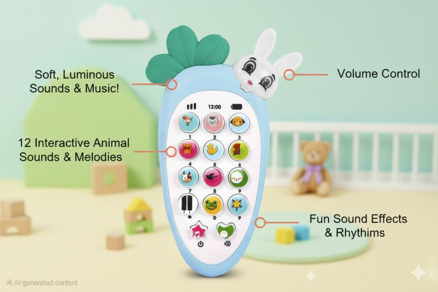 Image of fundreamz Rabbit Phone - Flip & Learn Musical Mobile Toy with Lights & Sounds