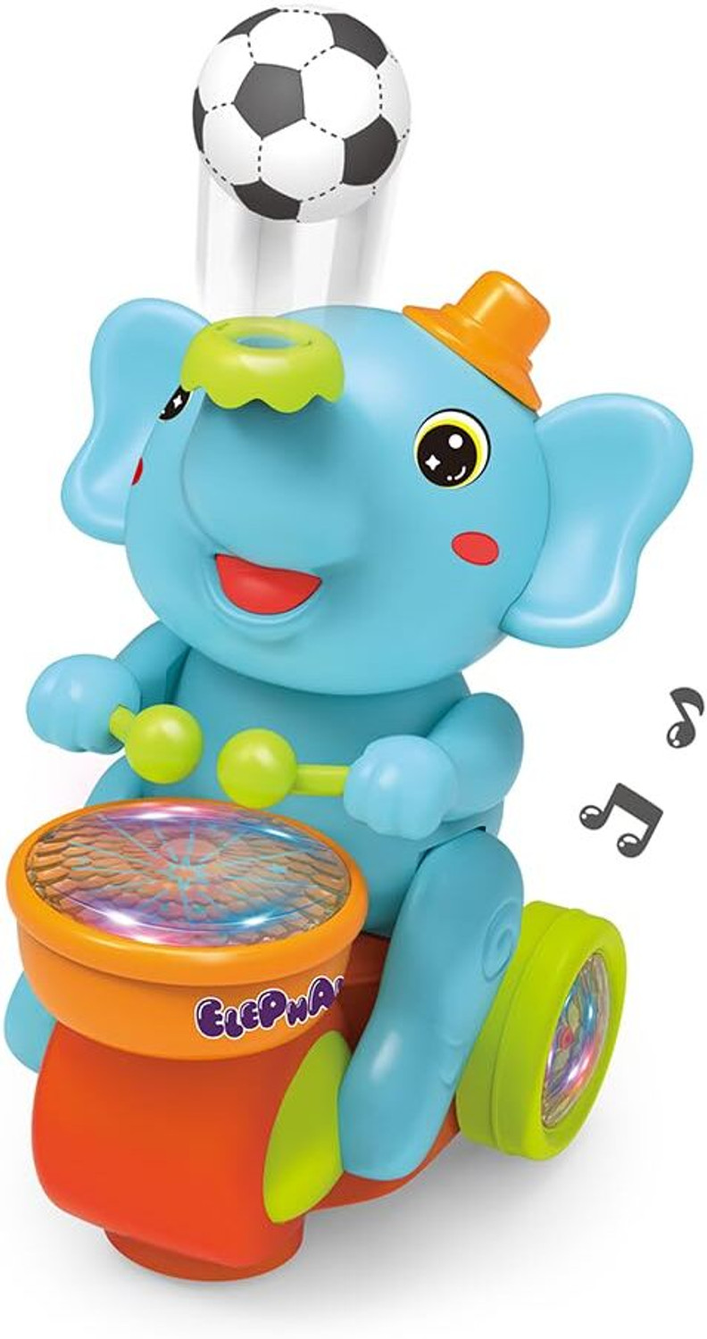 Image of URBANTOTS Musical Elephant Toy for Kids | Light-Up Drum, Music & Moving Ball