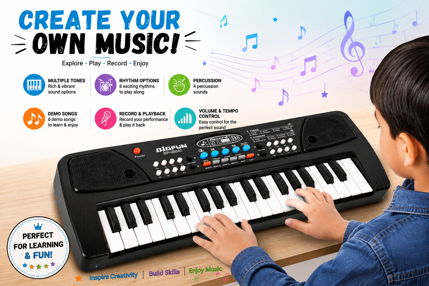 Image of ToyaCasaa BIGFUN 37-Key Electronic Keyboard Piano for Kids (Multicolor)