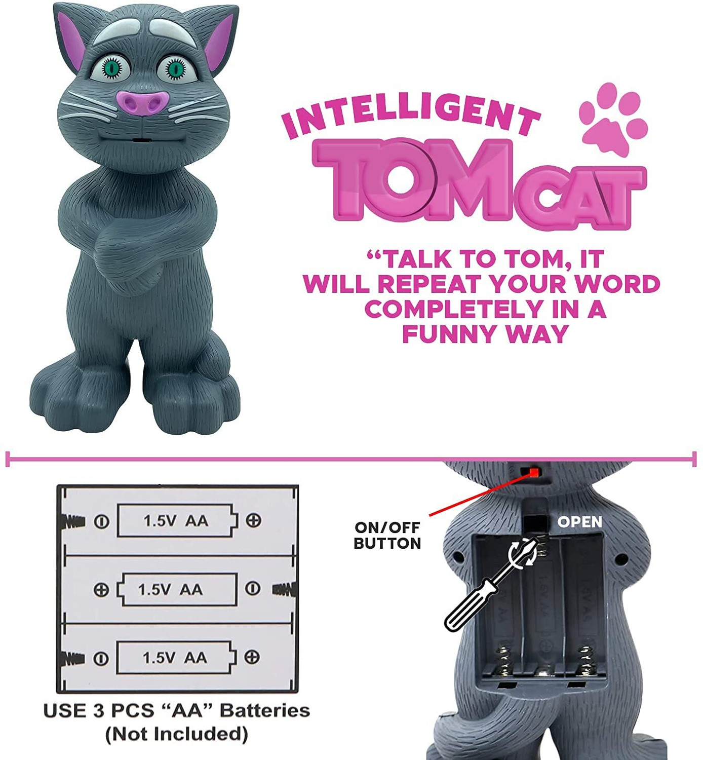 Image of Kidzfun Talking Tom Cat Toy for Kids with Songs and Stories in Funny Tone