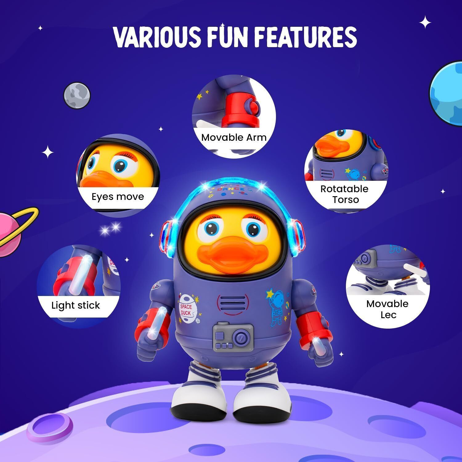 Image of AR KIDS TOYS Dancing Space Duck Toy with Vibrant Light Effect & Musial Sound Toy For Kids
