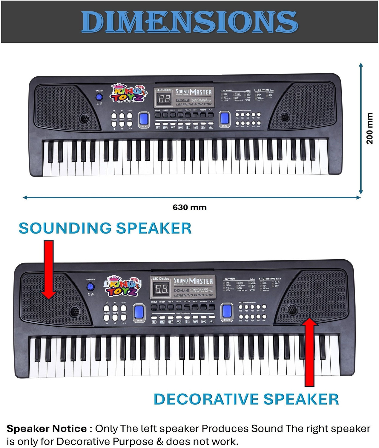 Image of KING TOYZ 61 Keys Piano Keyboard for Kids | Beginners with Mic & Recording Function