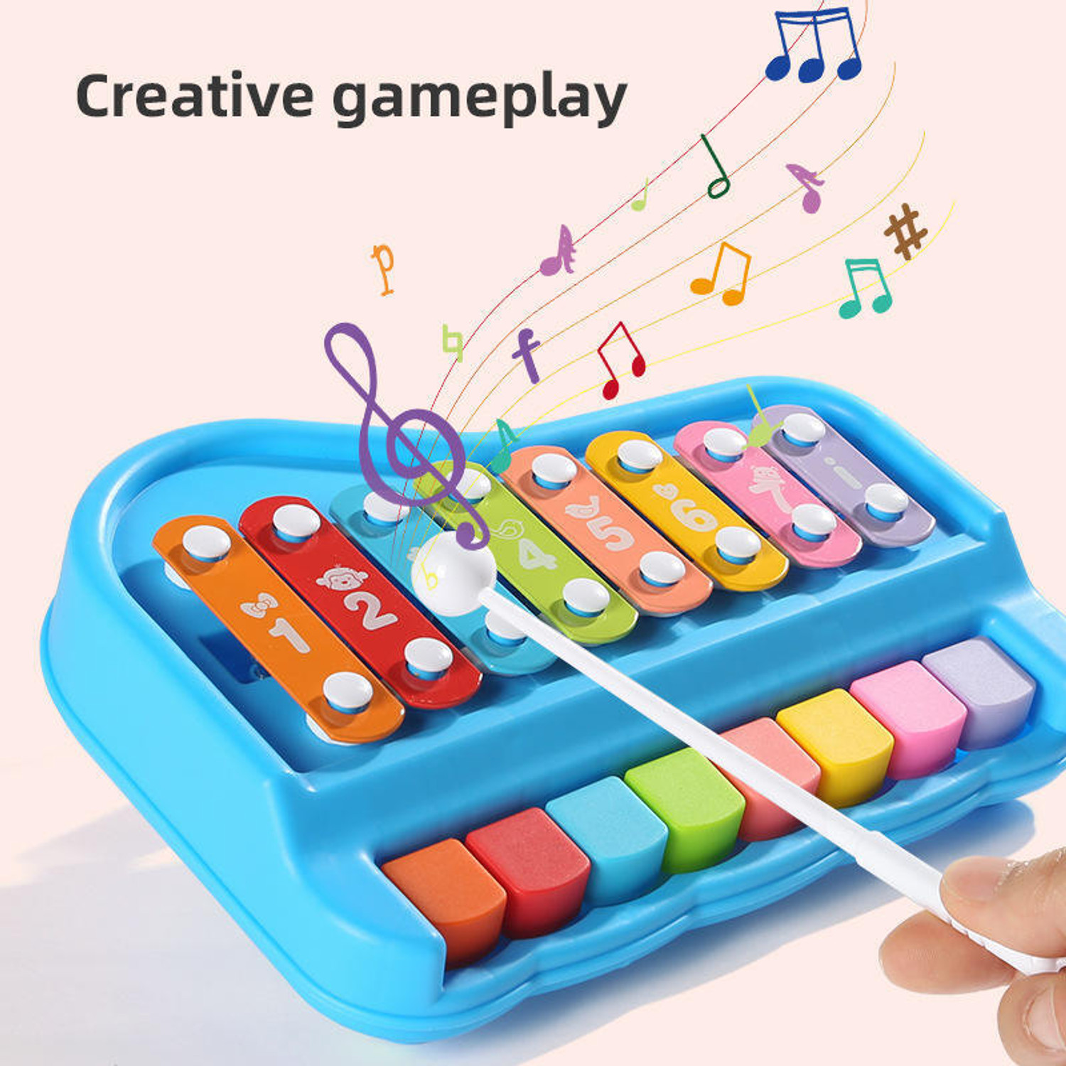 Image of Miss & Chief 2 in 1 Baby Piano Xylophone Toy, 8 Multicolored Key Keyboard