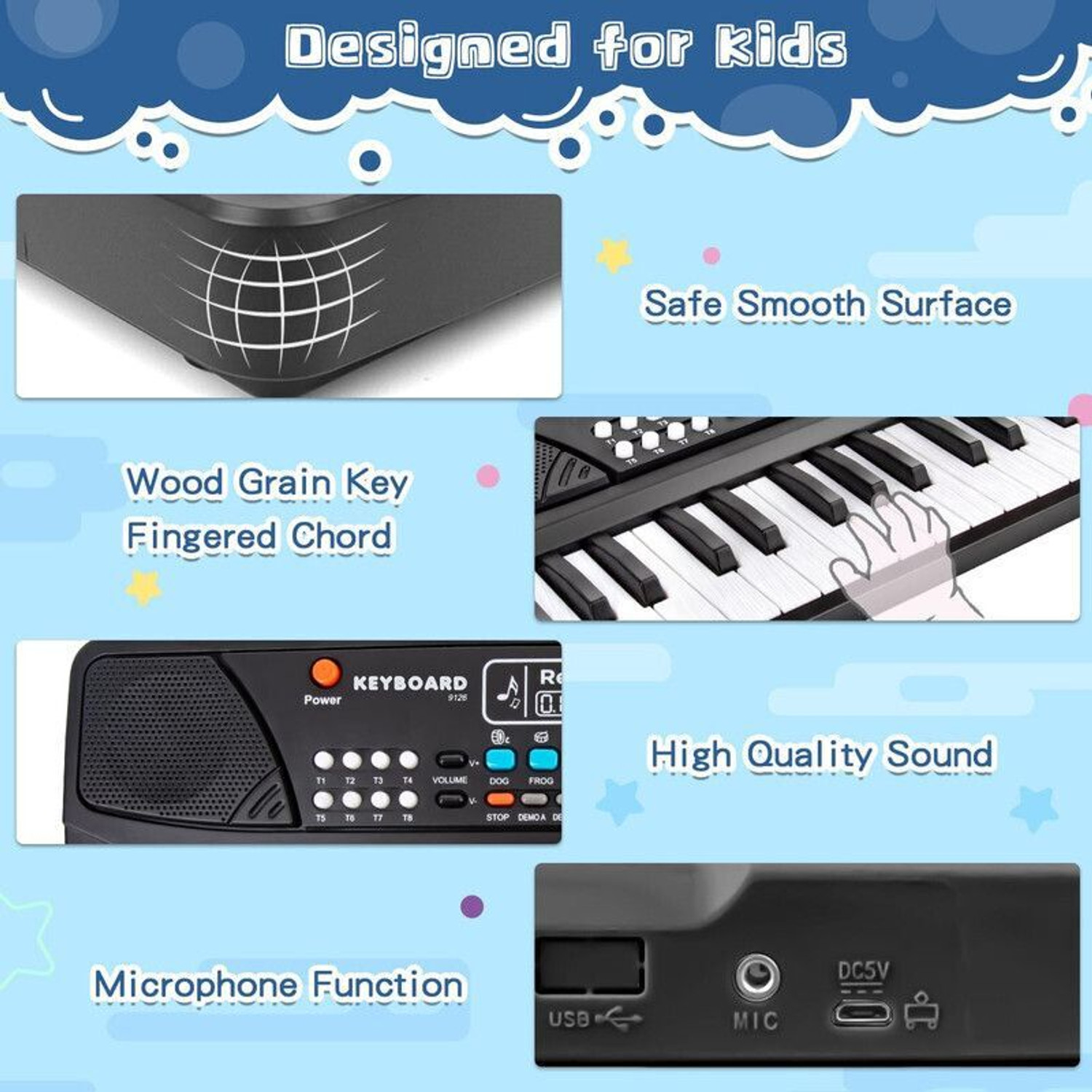 Image of BIGFUN The 37 Key Piano Keyboard Toy with Recording, Mic and USB Cable for Power-98