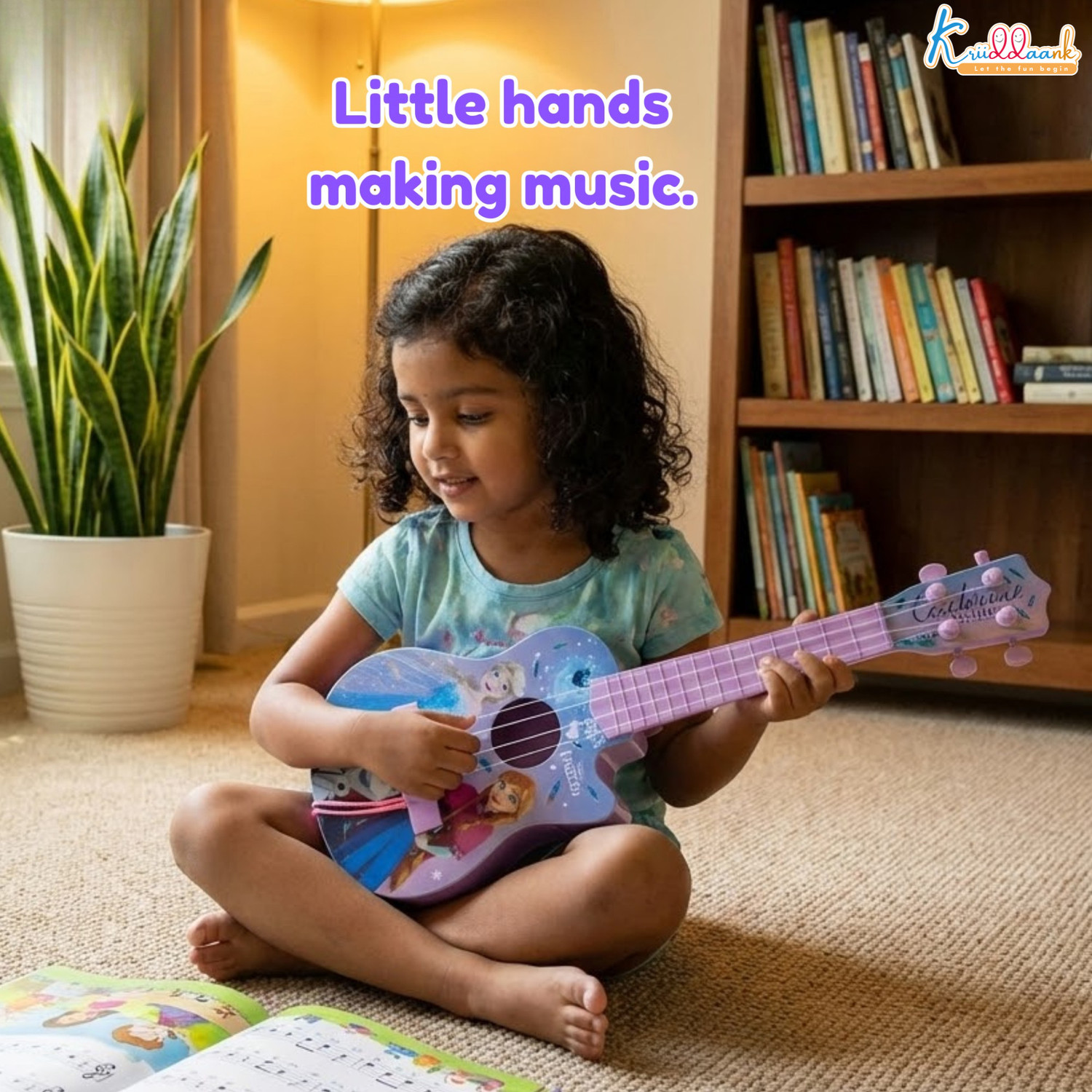 Image of Kriiddaank Frozen Theme Guitar (Small), Mini Version Fingerstyle, Short Scale Guitar, Bes