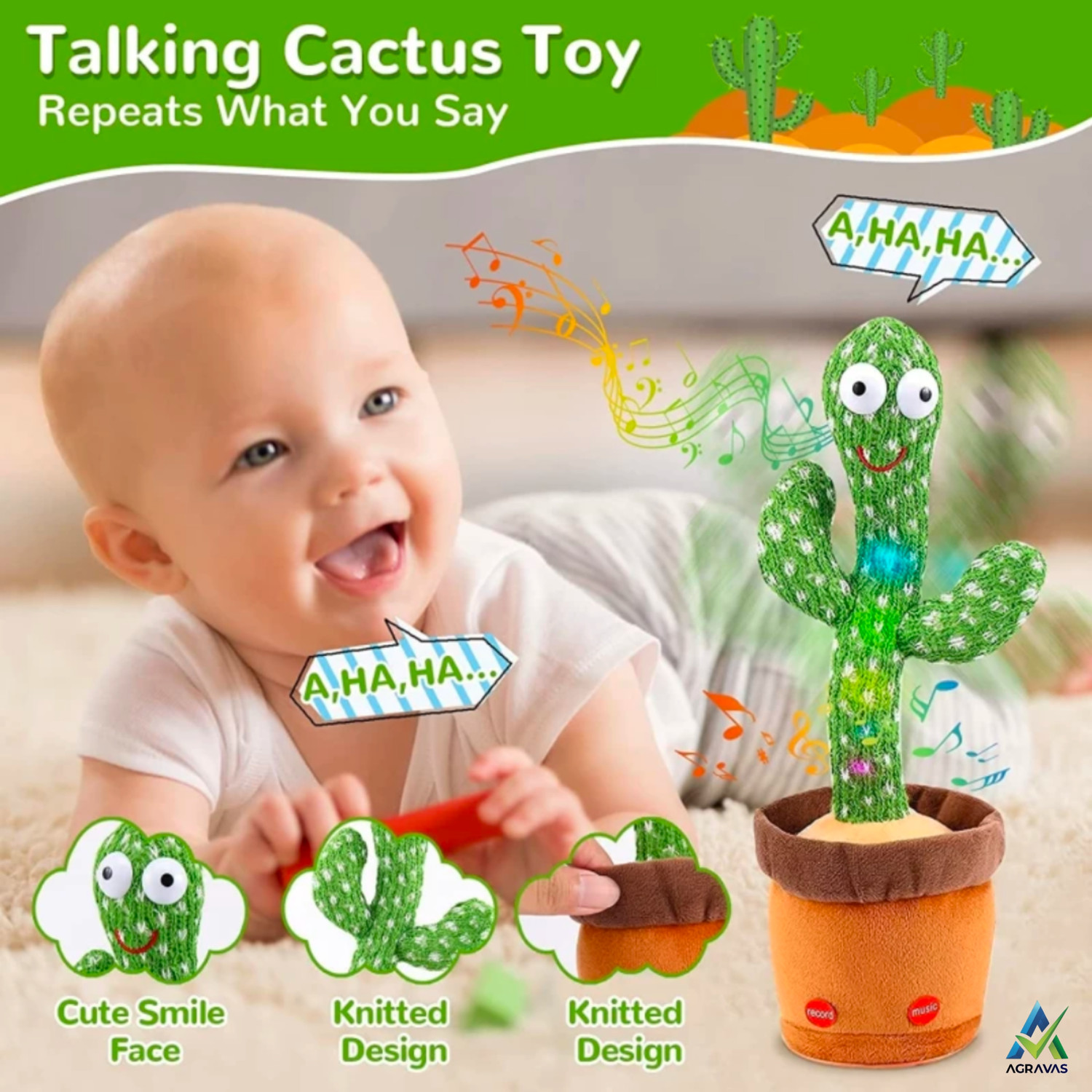 Image of AGRAVAS Dancing Cactus Talking Toy can Recording and Repeat Your Words for Education