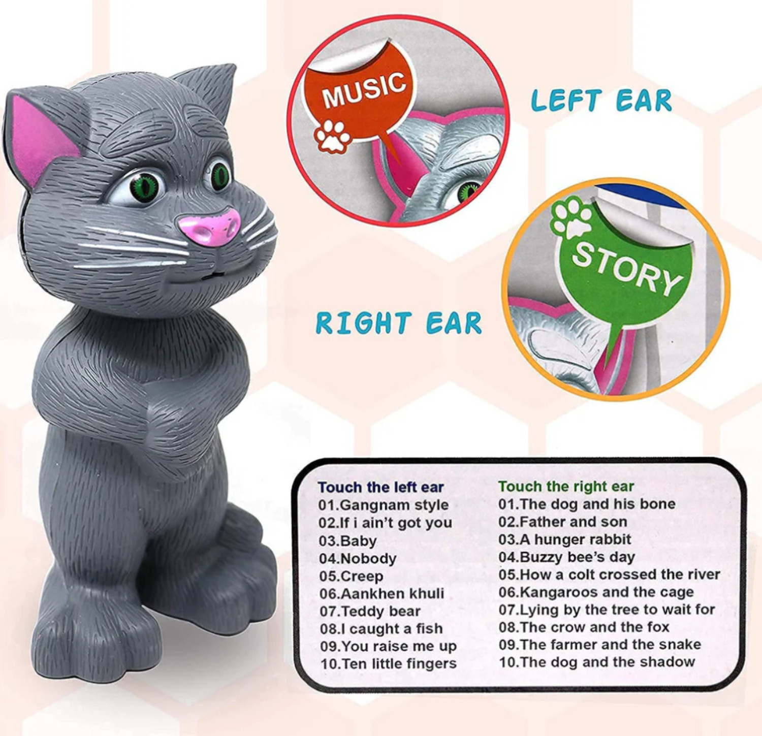 Image of Kidzfun Talking Tom Cat Toy for Kids with Songs and Stories in Funny Tone