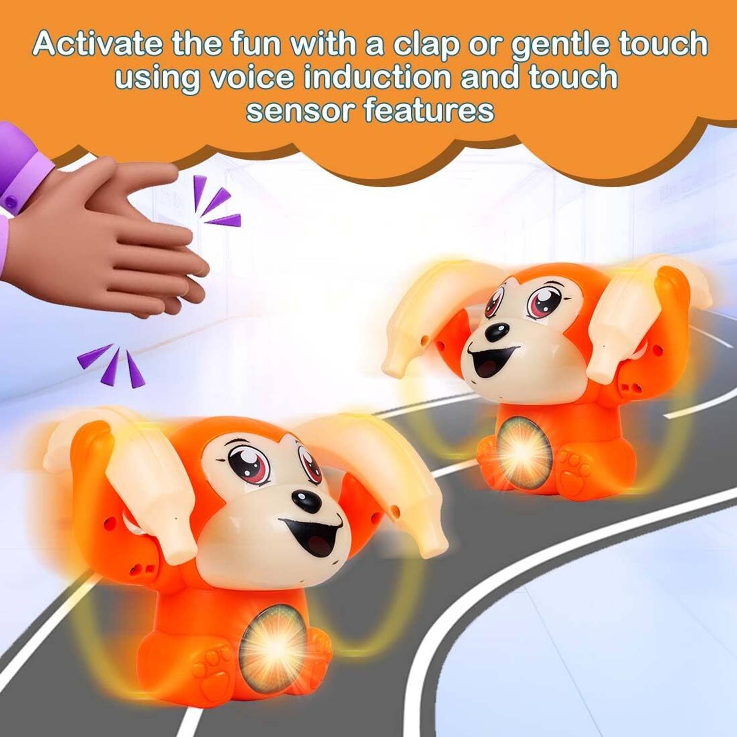 Nickspool Monkey Toy Sensor On-Off Dancing Spinning Rolling Tumble