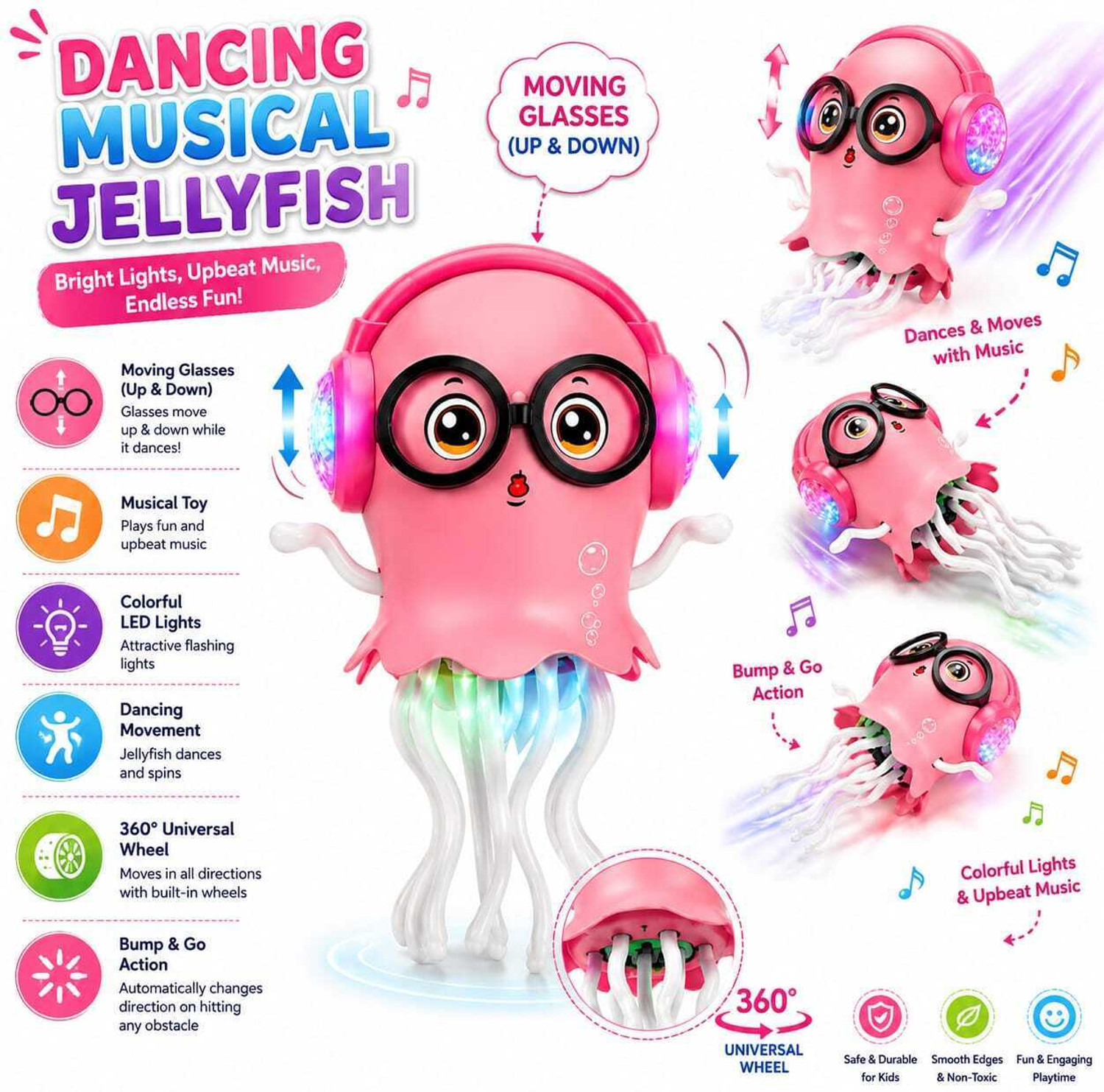 Image of ZUNBELLA Dancing Moving Musical Jellyfish Toy With LED Light Bump & Go Toy For Kids