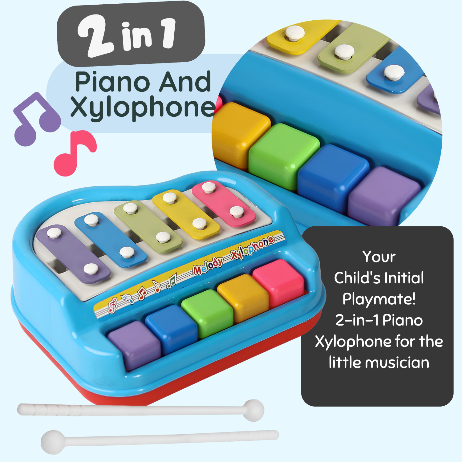 Image of Angel Kids 2 in 1 Xylophone and Mini Piano for Kids Educational Musical Instruments Toy