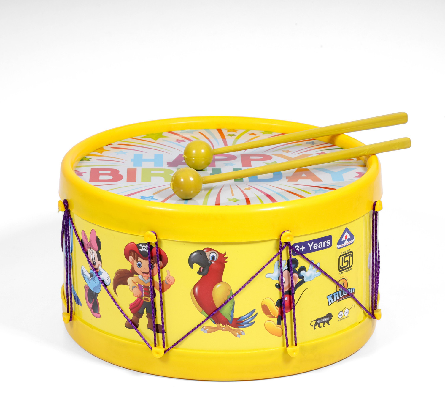 Image of khushi enterprise Musical Drum 09 sized Hight 10.7 cm and Width 20.3 cm Weight 310 Grams