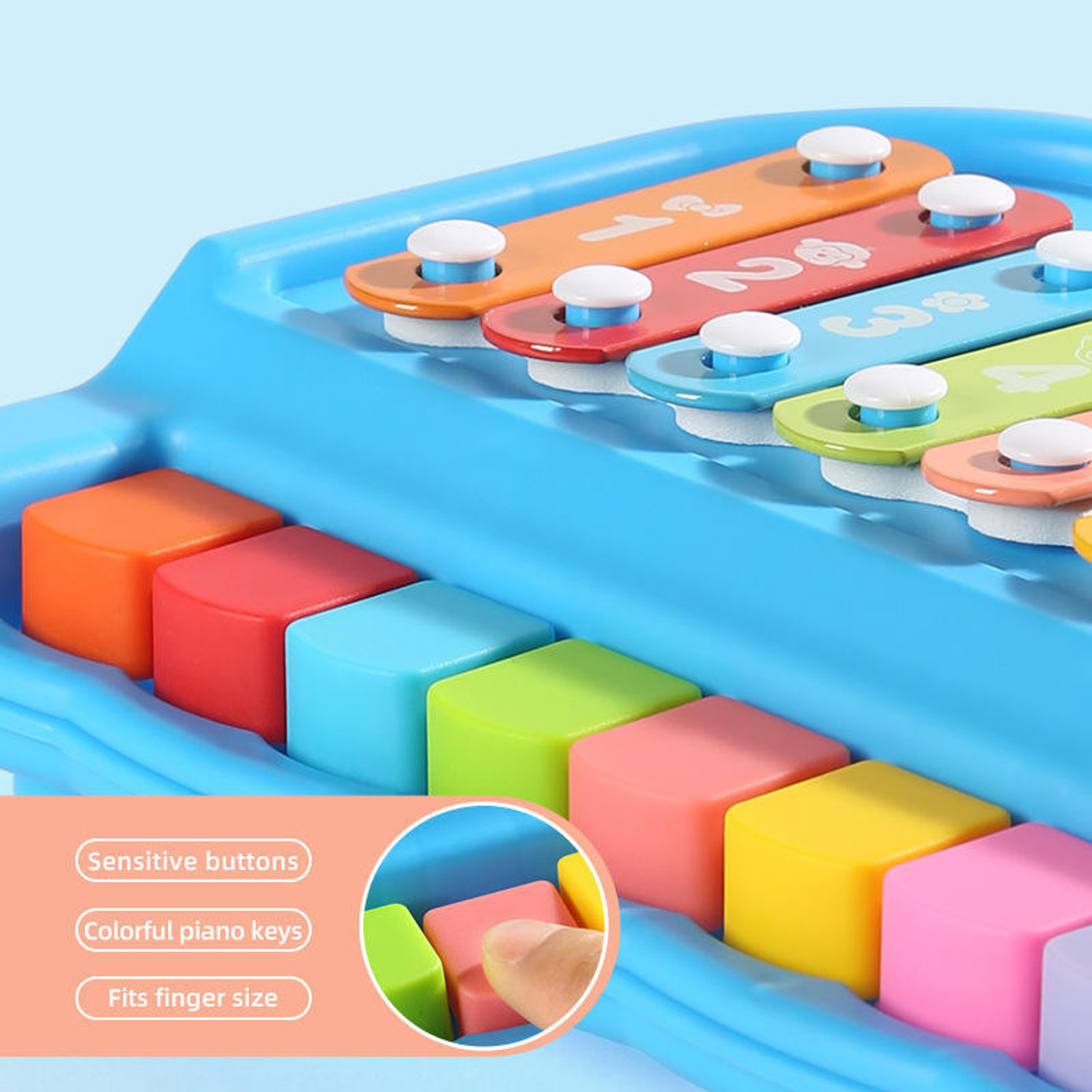Image of Miss & Chief 2 in 1 Baby Piano Xylophone Toy, 8 Multicolored Key Keyboard