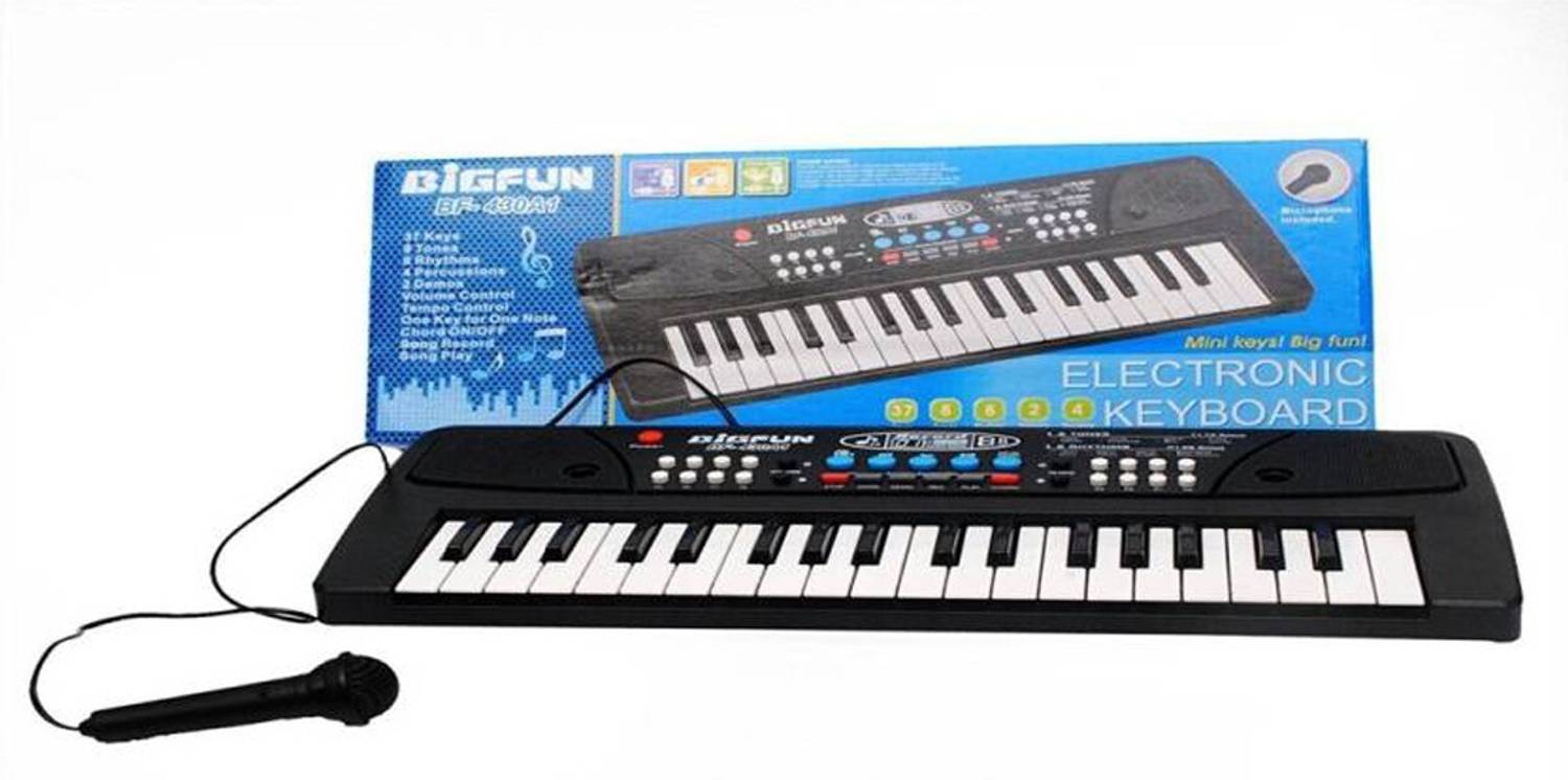 BIGFUN 37 Keys Piano Electiric Keyboard With Recording And Mic & Mobile Charger Power Option Battery (Black)