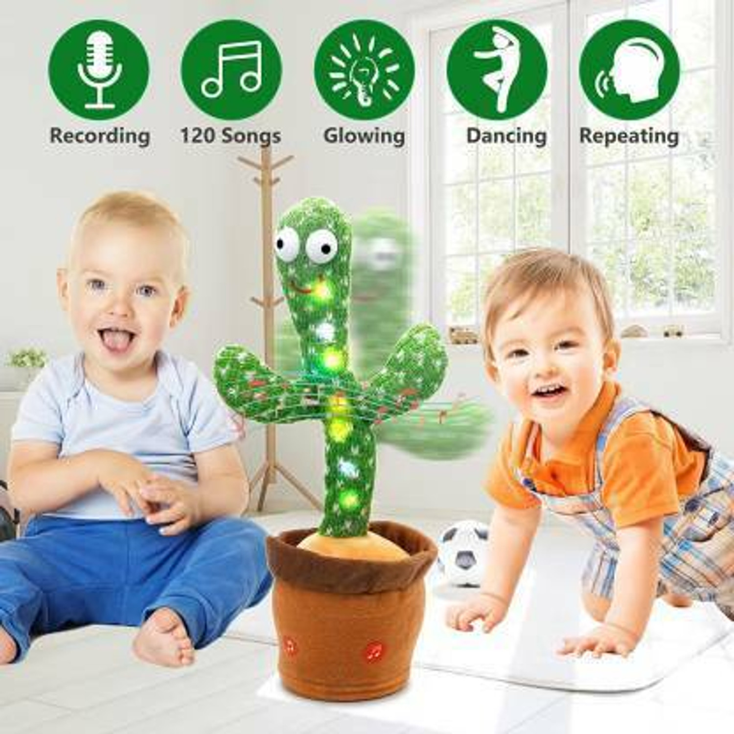 Image of Fabcart Dancing Cactus Voice Repeat,Recording 120 Songs Sunny Cactus Singing Toy