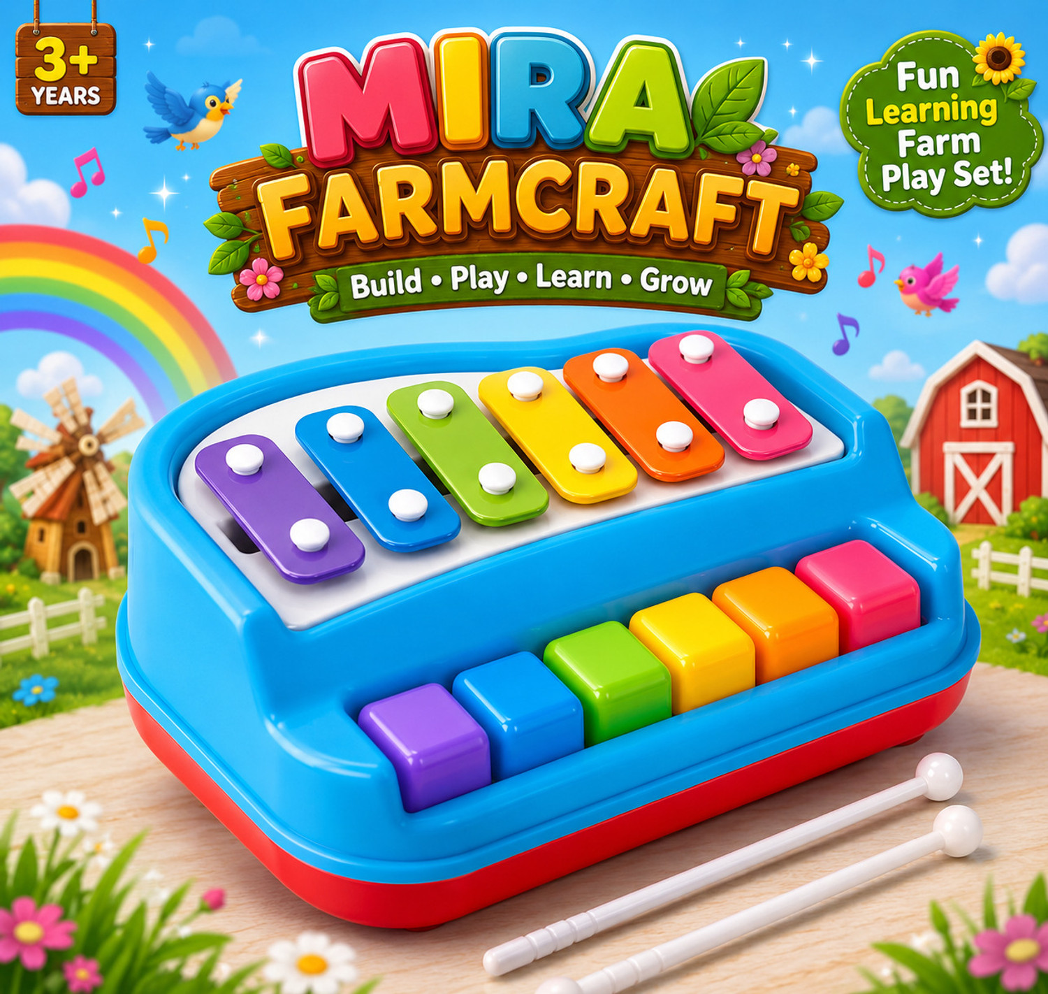 Image of Mira Farmcraft Musical Xylophone and Mini Piano, Non Toxic, Non-Battery- Assorted MultiColors