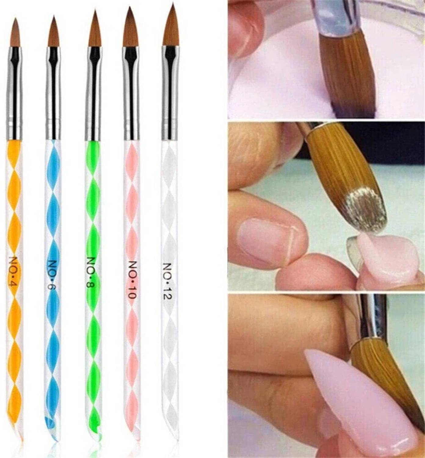 EZELFLOW BEAUTY Acrylic Nail Brush Set for Acrylic Powder, Poly Extension Gel Brush, Nail Art