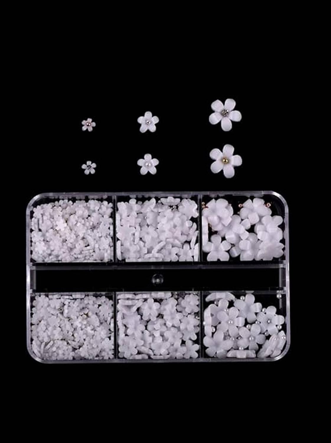 Beauzy 3D Flower Nail Charms, Nail Decorations Flowers with Silver Pearls for Nail ART