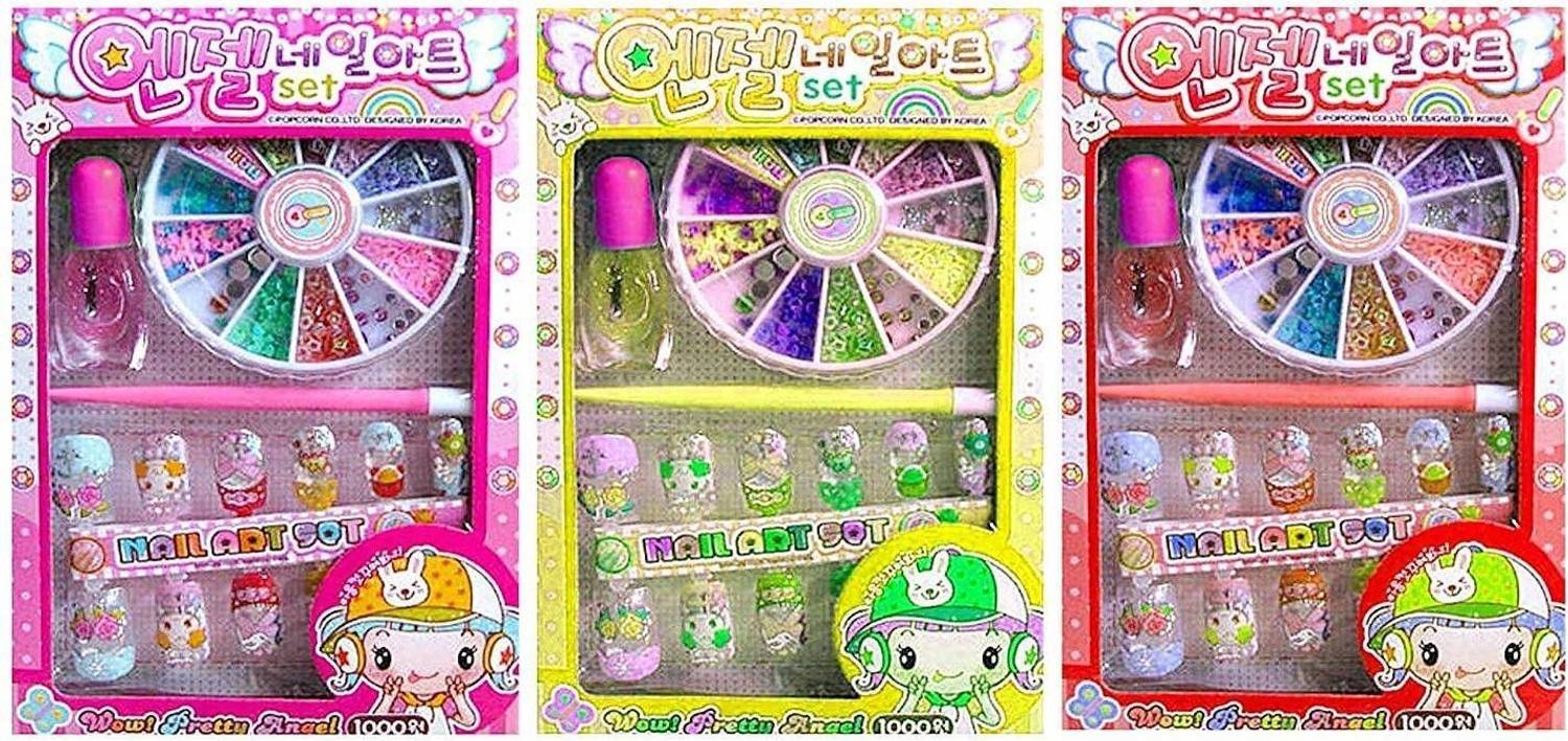 AANU Designer Nail Art Kit with Artificial Nails for Girls - Set of 3 Pcs Kids Nail Art Multicolor