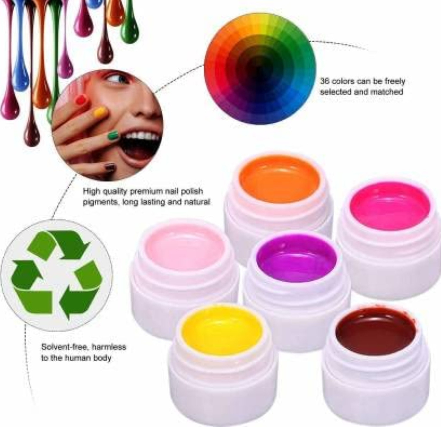 Image of feelhigh 36 Colors Nail UV Gel Kit Soak off LED Nail Art Pure Color Gel Pod UV Gel Polish
