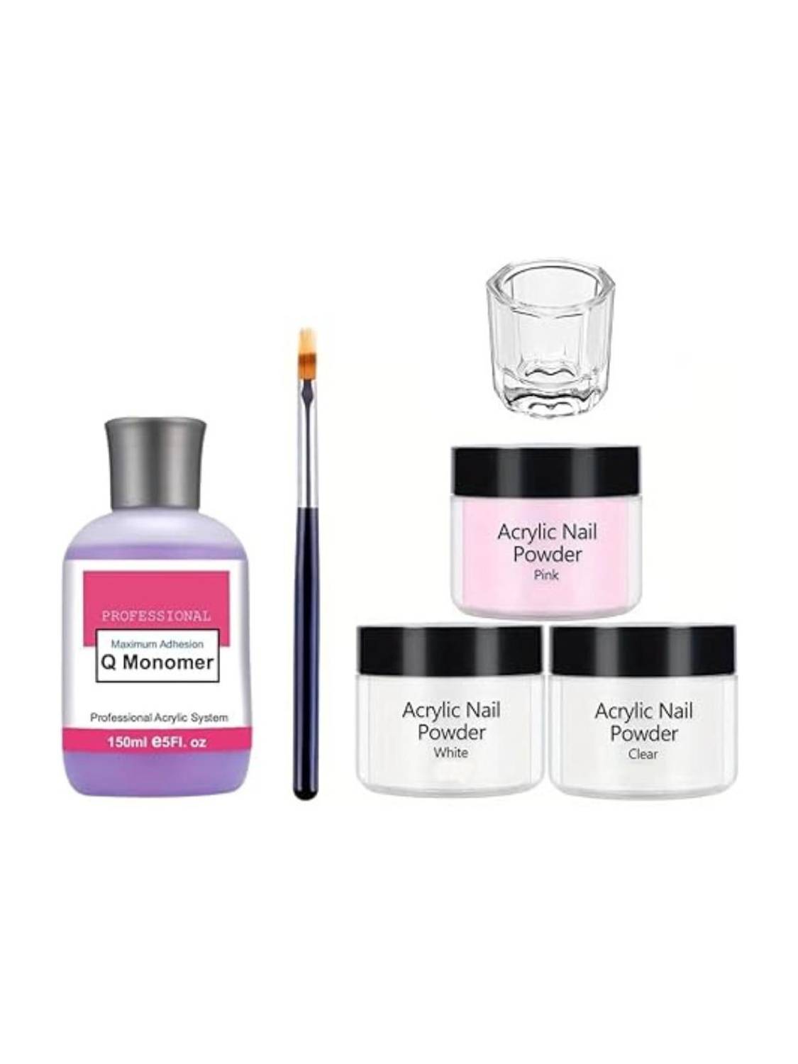 BELISMA Acrylic nail extension kit,3 acrylic,Monomer,Dappen glass and carving pen