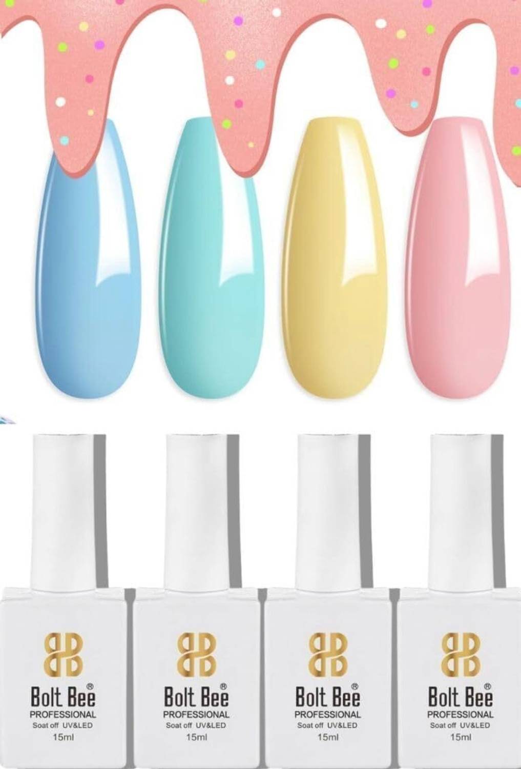 BOLT BEE Gel Nail Polish, Super Glossy, Quick Drying, Set 15ml Each (51,21,34,188)