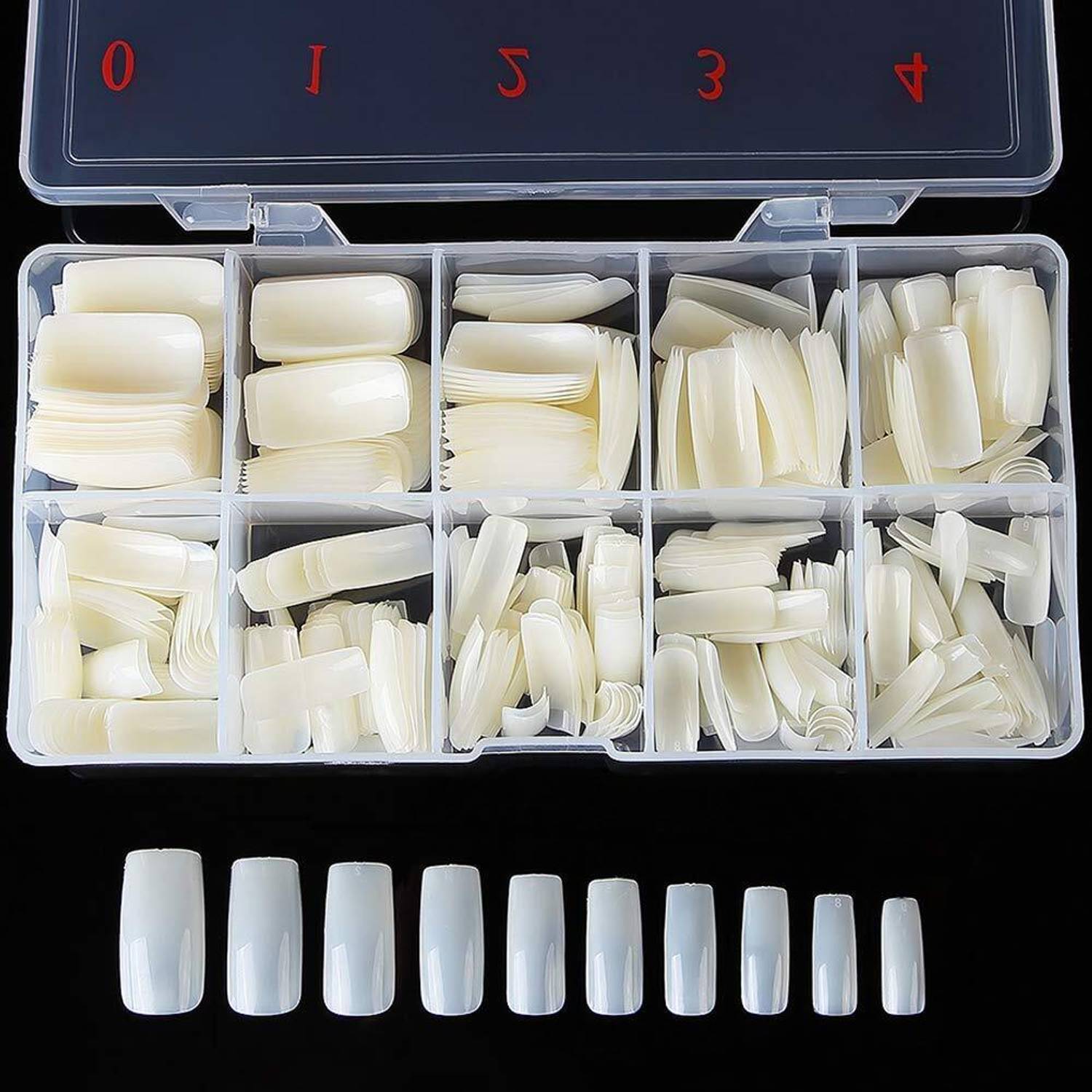 hstyle store 200PCS Fake Nail Shape Artificial False Nails Tips 10 Sizes with Case