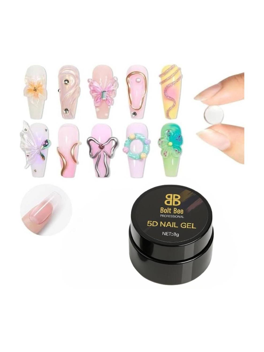 BOLT BEE 5D Sculpting Gel for Nails – 3D Carving & Molding Gel (8g, Clear)