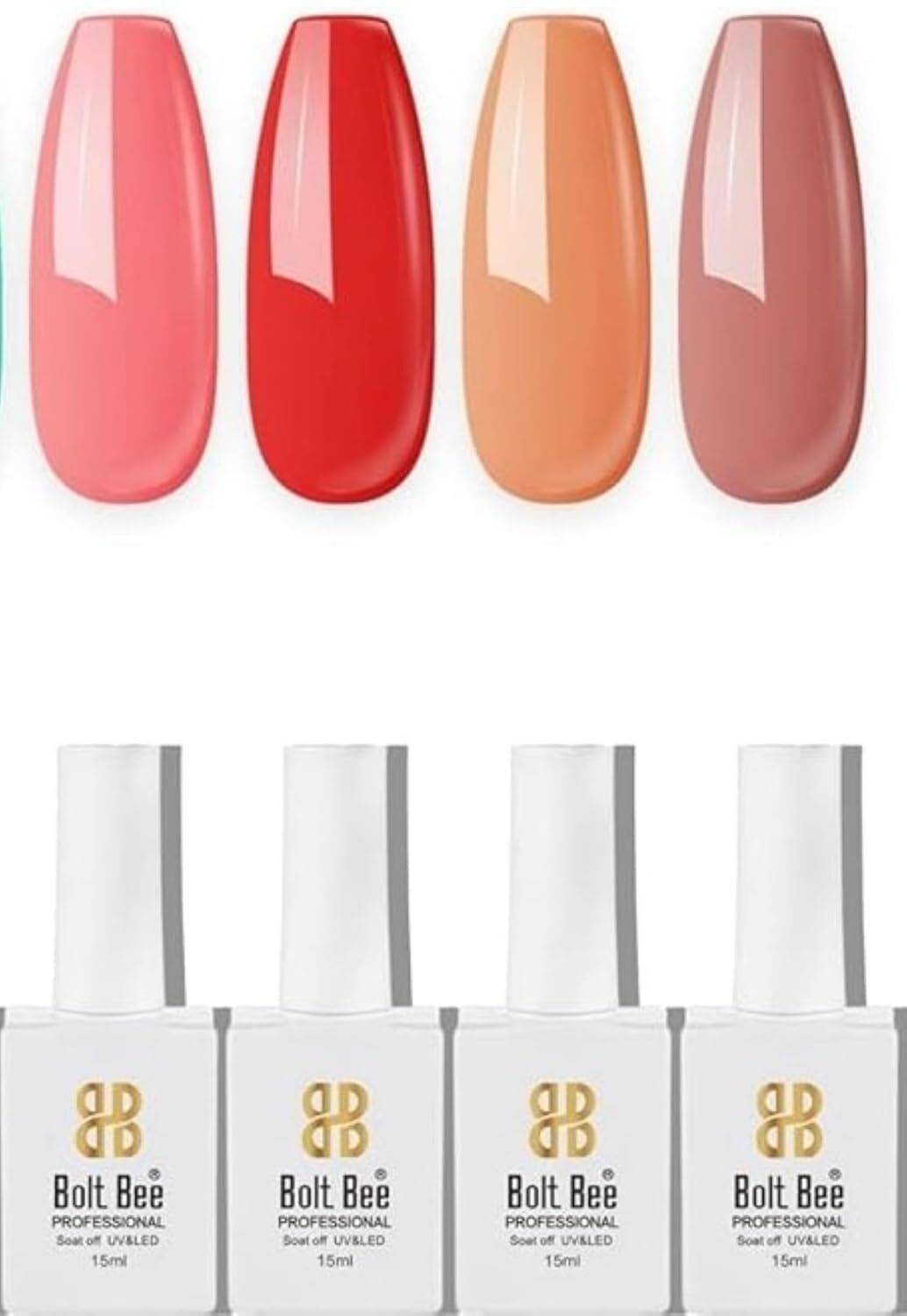 BOLT BEE Gel Nail Polish, Super Glossy, Quick Drying, Set 15ml Each (105,47,40,138)