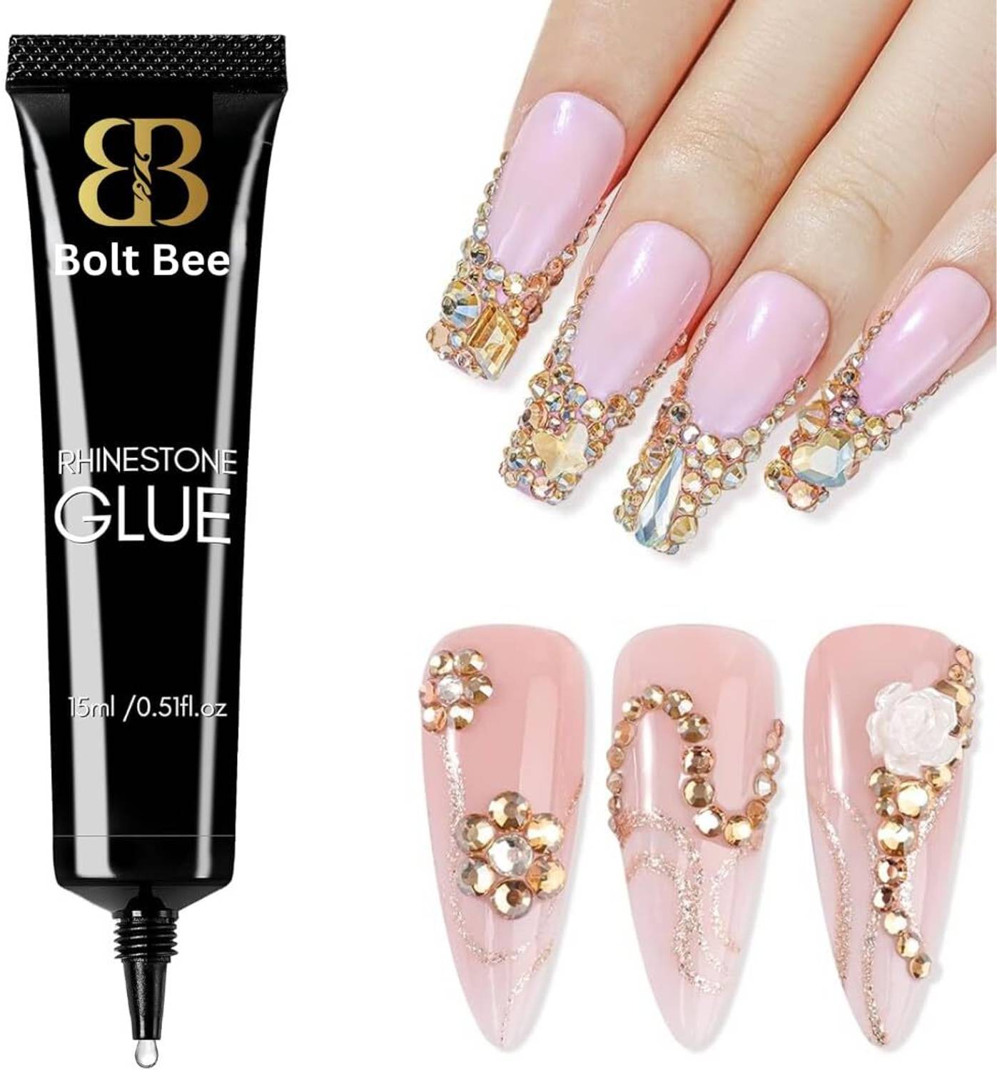 BOLT BEE Nail Rhinestone Glue 3D Super Strong Adhesive for Charm Gems Jewel Diamonds .