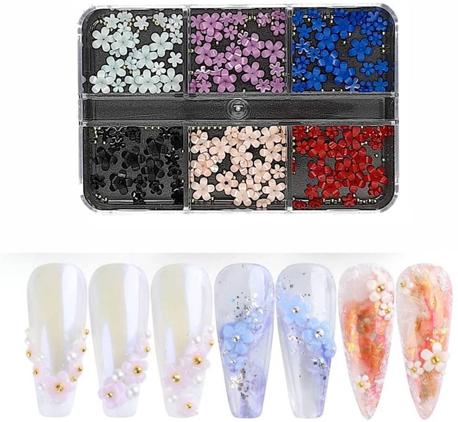 Beauzy 3D Flower Nail Art Six Different Colors Flower Glitter