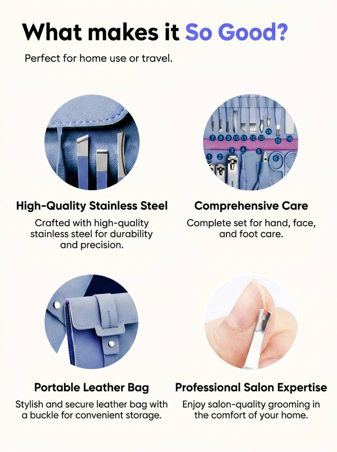 MINARA 16-in-1 Manicure Pedicure Grooming Kit Blue - Image 3