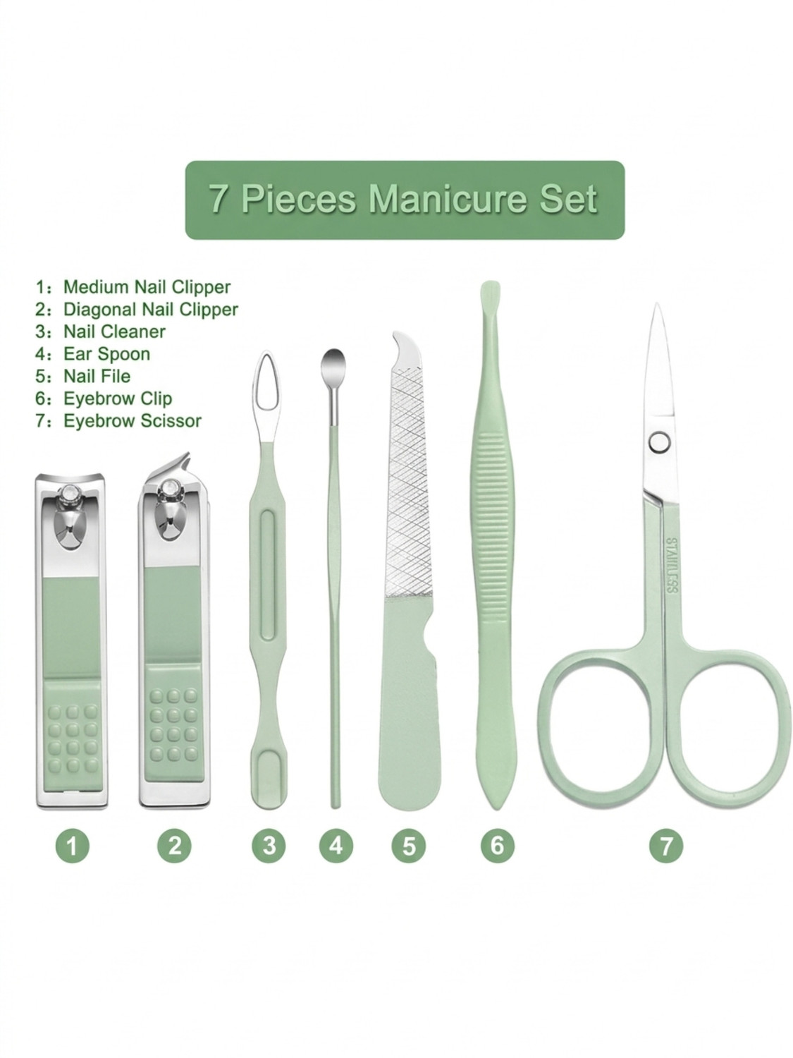 Image of MINARA 7 In 1 Manicure, Pedicure and Grooming Kit Green
