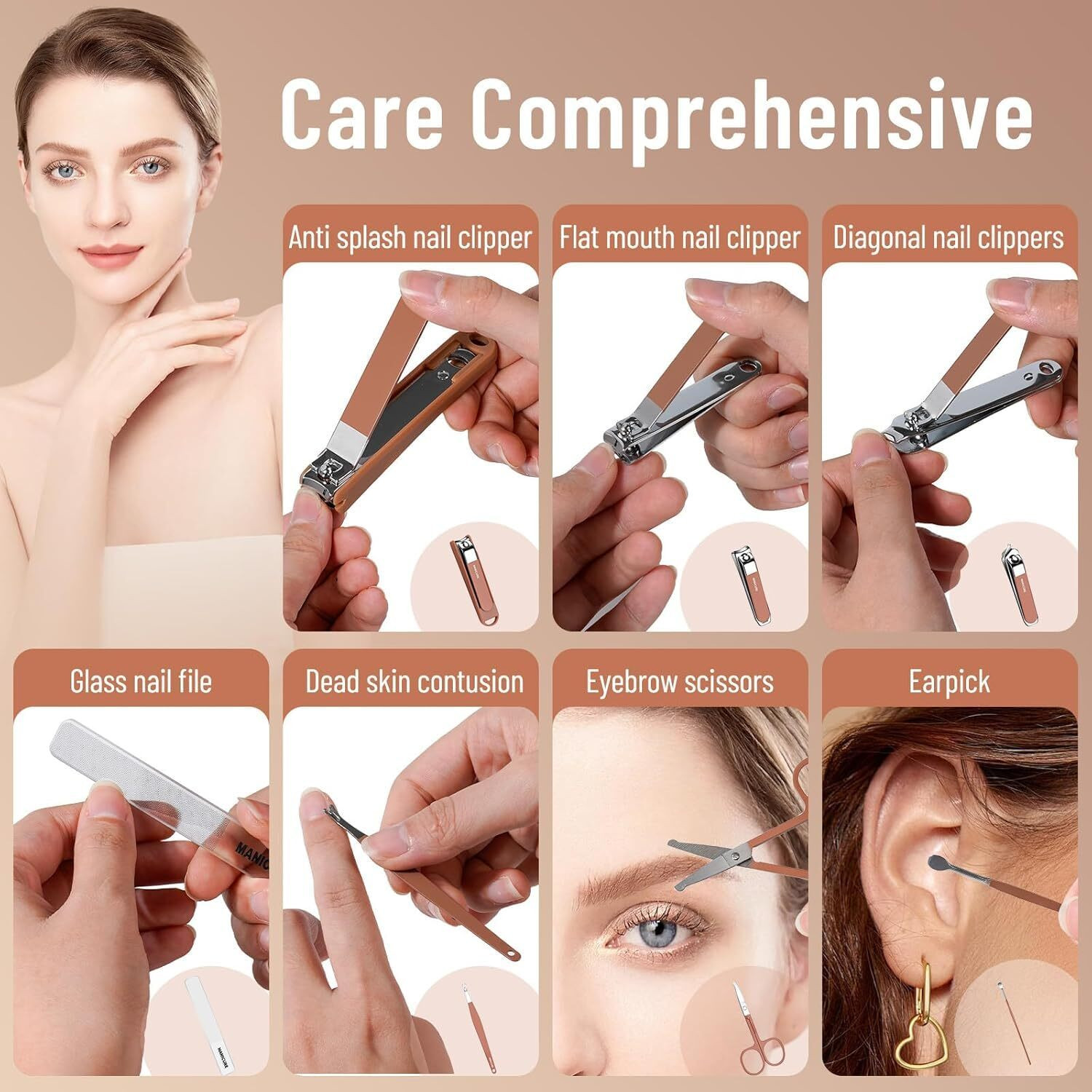 Image of QUINARITA 8 in 1 Professional Nail Clipper Set Stainless Steel Manicure Pedicure Kit