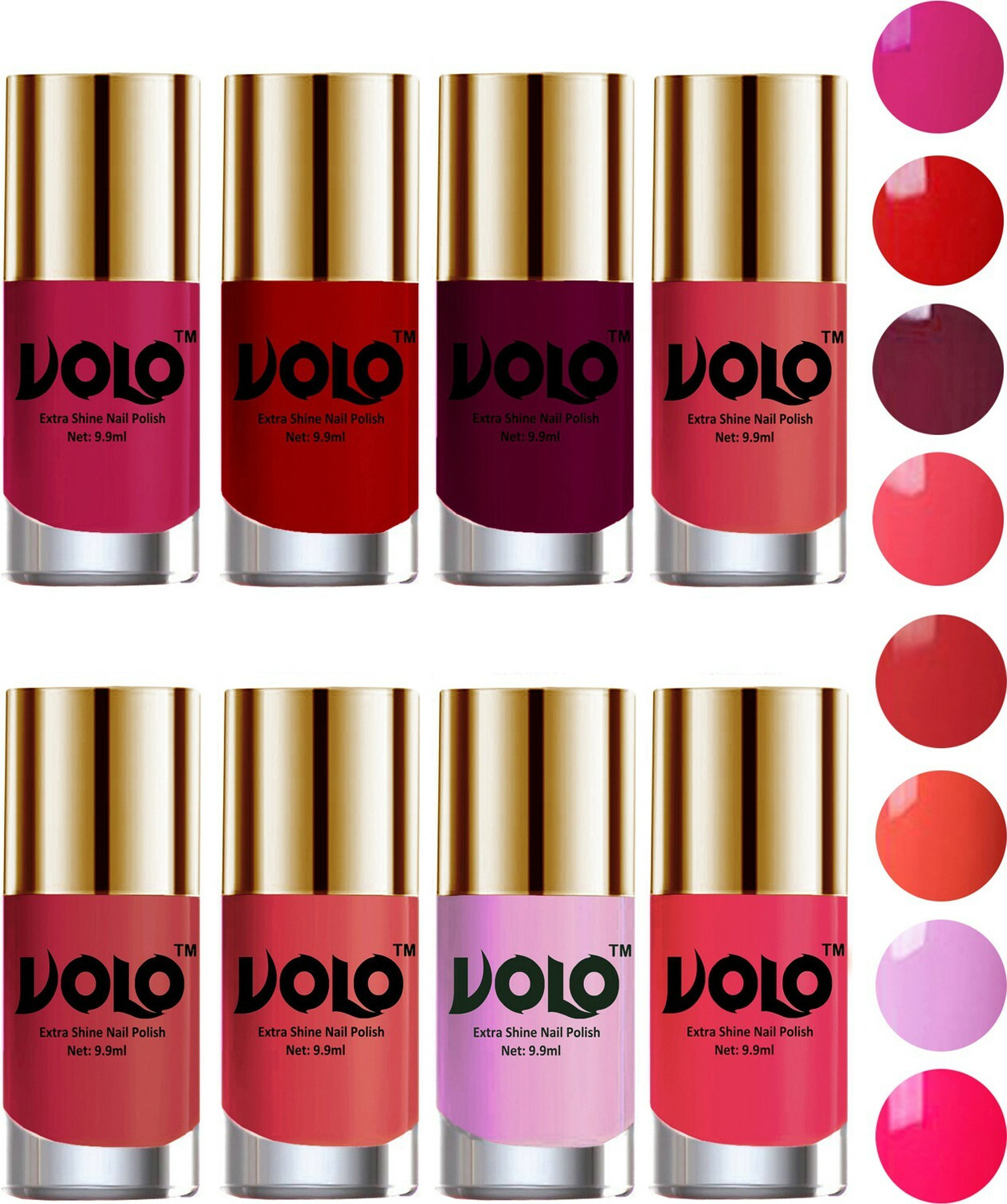 Image of Volo High-Shine Long Lasting Non Toxic Professional Nail Polish Set of 8 Combo-No-42 Light Wine, Red, Coral Compass, Peach Crush, Passion Pink, Light Pink, Light Purple