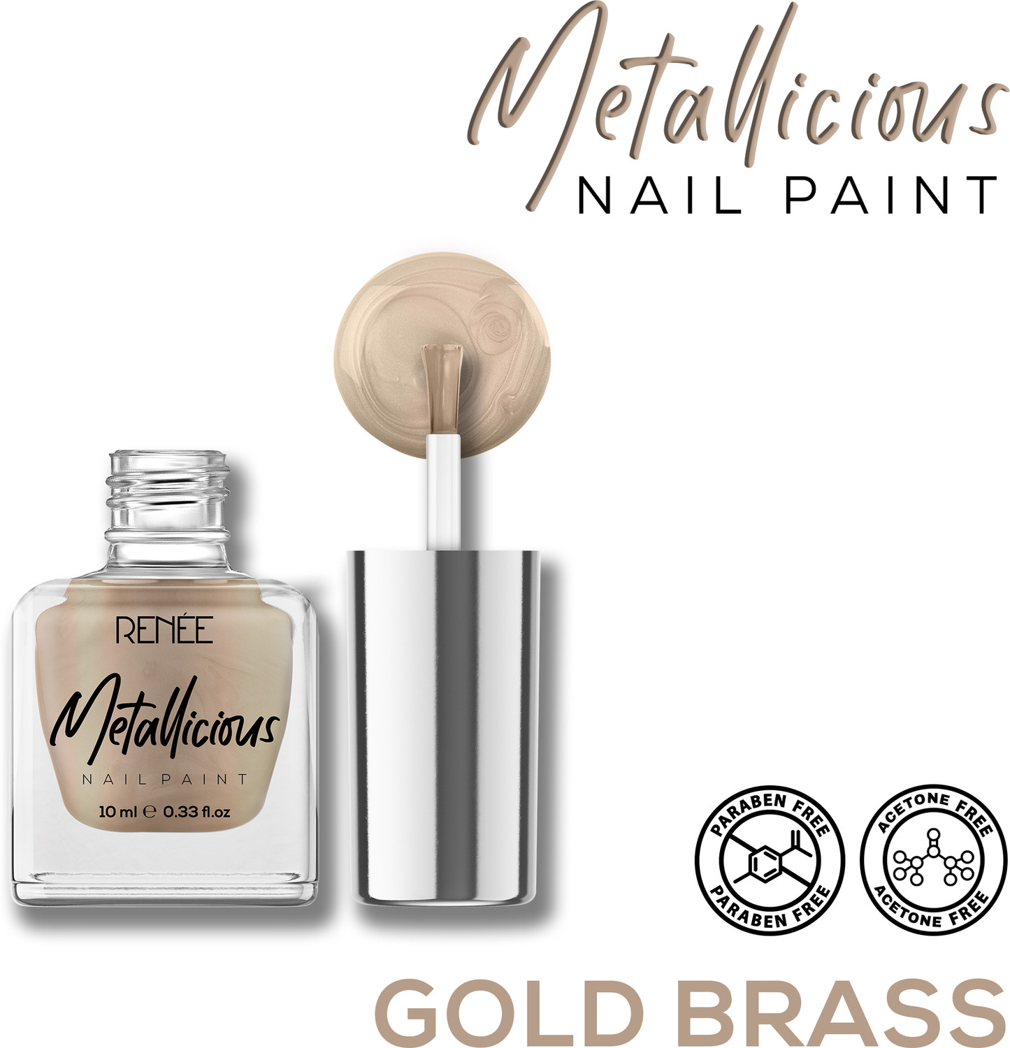 Image of Renee Metallicious Nail Paint Gold Brass | Chip Resisting Formula with High Shine Gold Brass