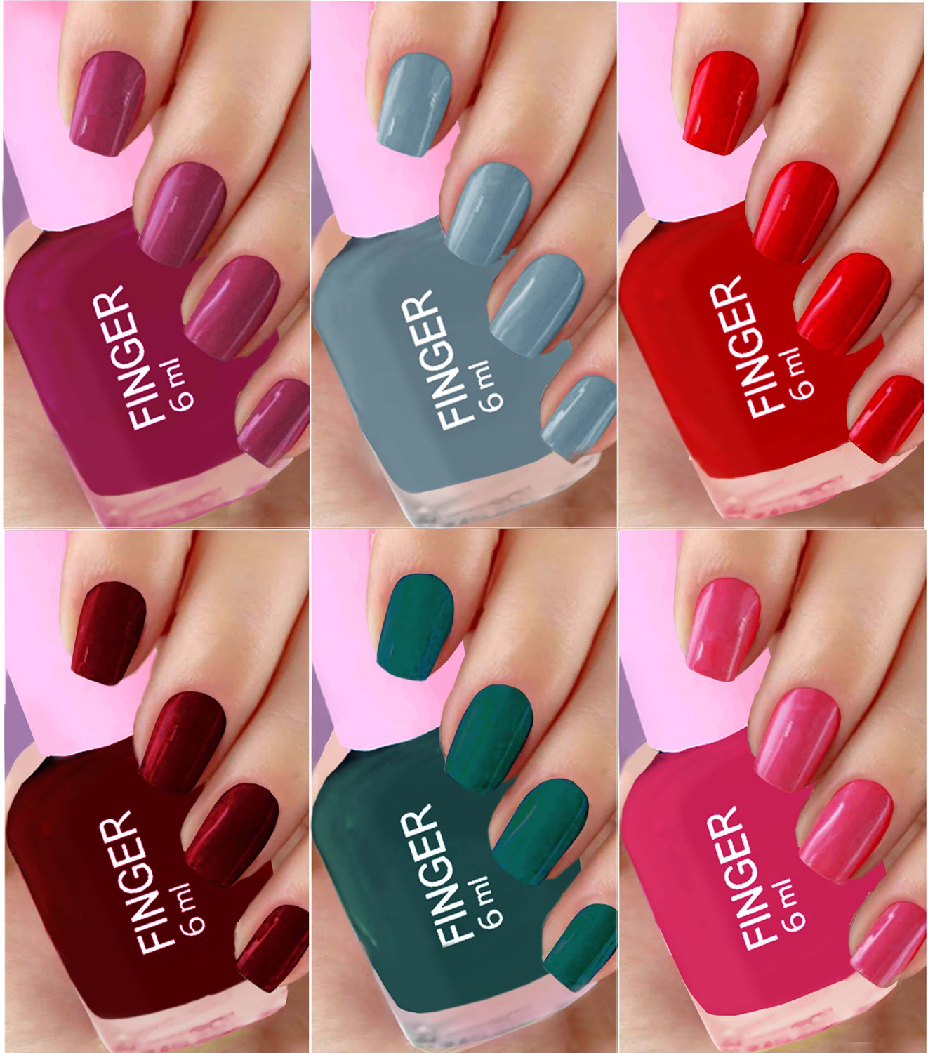 Image of Finger Nail Polish 6 Pcs Multicolor