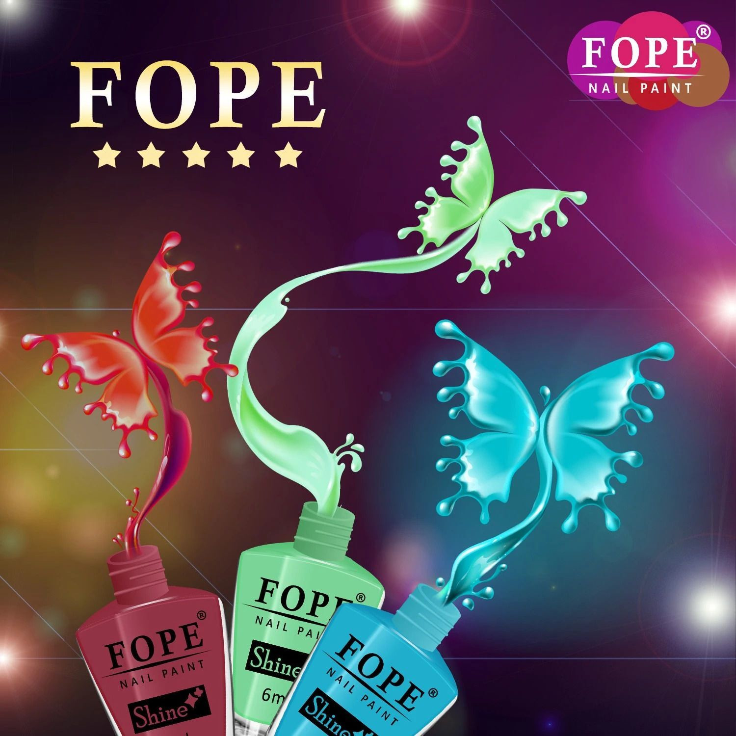Image of FOPE High Pigment Shine Like Stars Nail Polish Set 6ml each Awesome Nail Paint Colours - Wine, Pink, Yellow, Magenta, Brown, Maroon, Black, Pinkish Nude and Many More Wine, Pink, Yellow, Magenta, Brown, Maroon, Black, Pinkish Nude and Many More