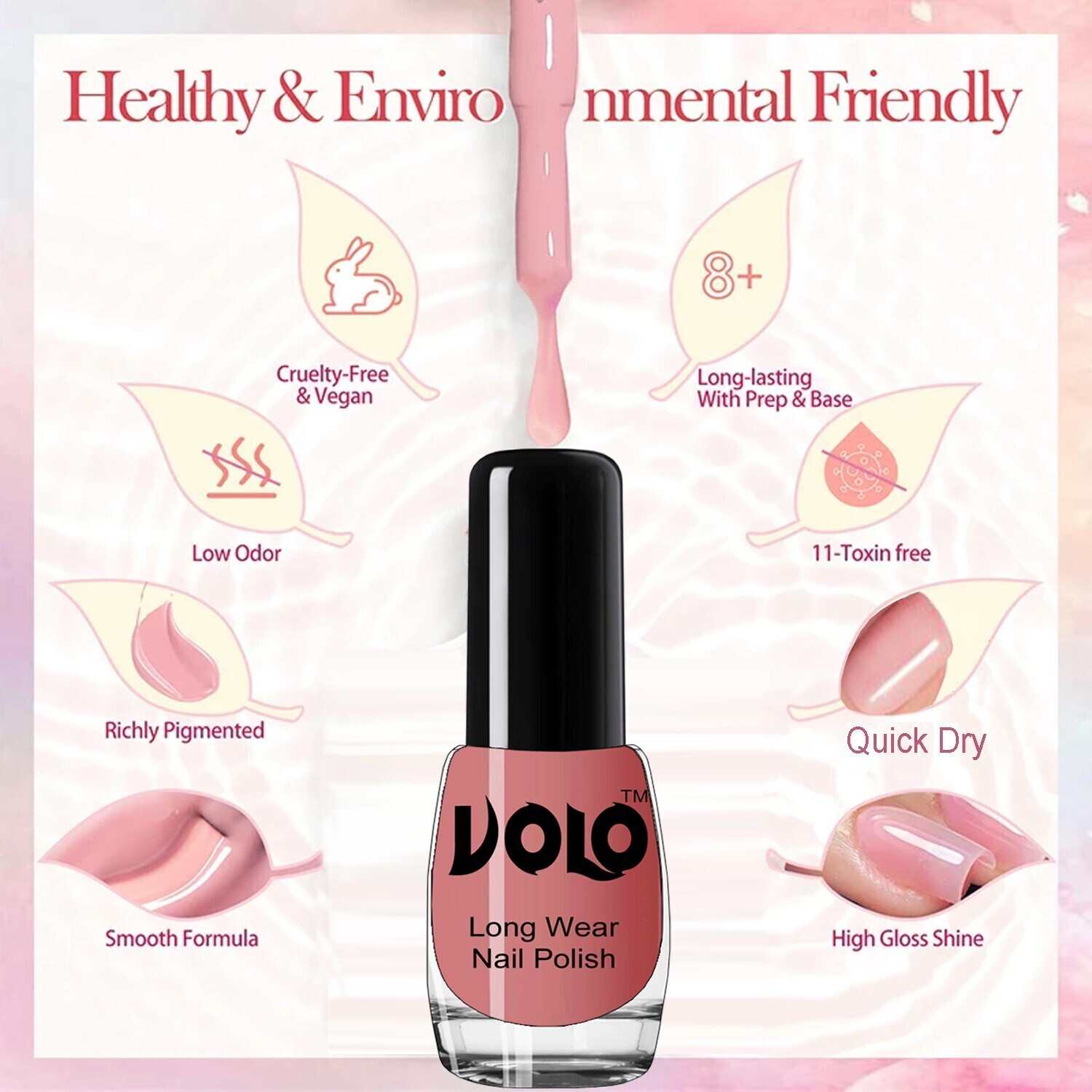 Image of Volo Color Rich Toxic Free Perfection Shine Nail Polish Set of 6 VT-005 Olive Nude, Pink, Nude, Dark Nude, Nude, Mischievous Mint