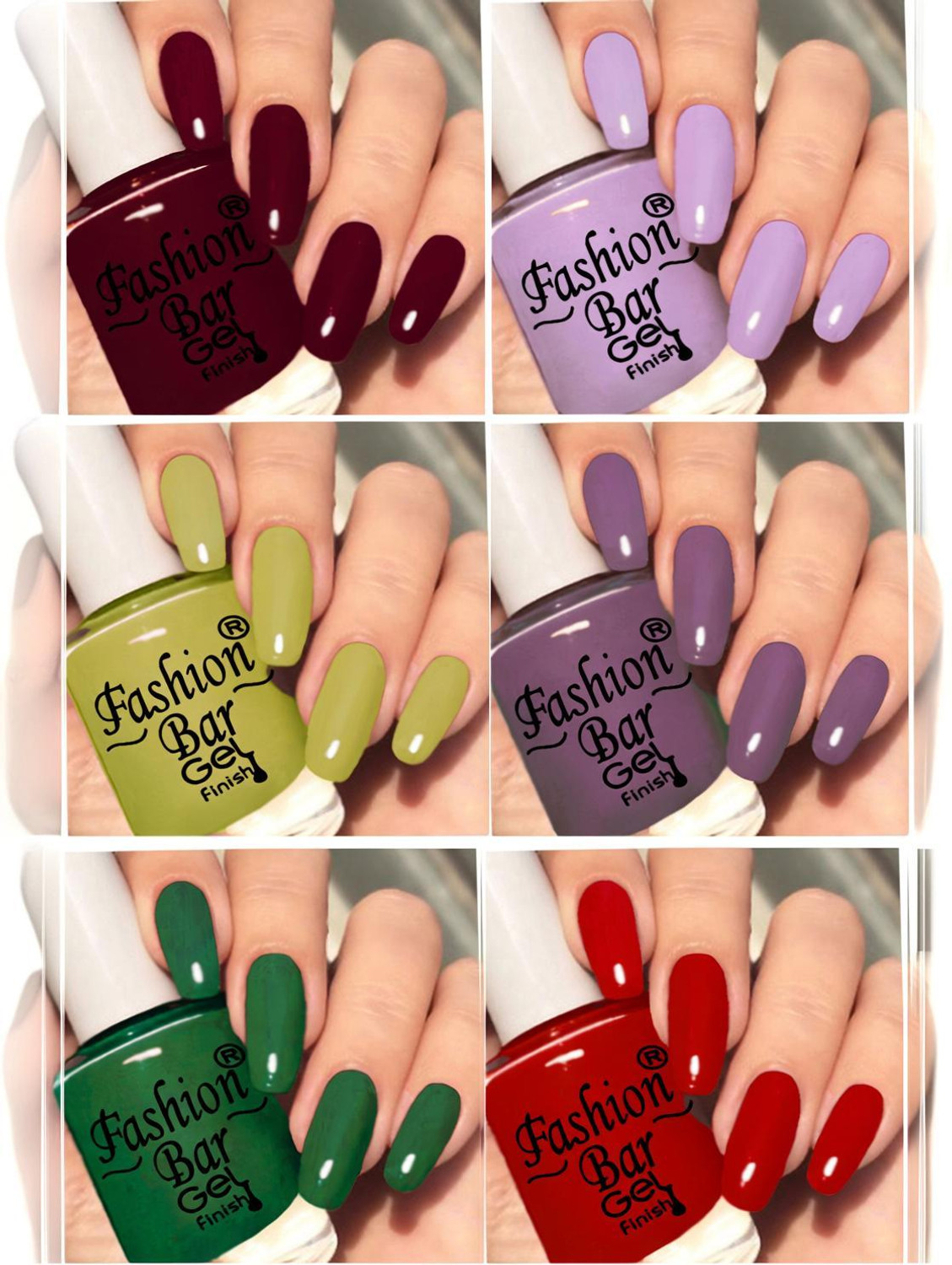 Image of Fashion Bar New Gloss Gel High Shine Nail Polish Pack of 6PC F636 Multicolor (Pack of 6)