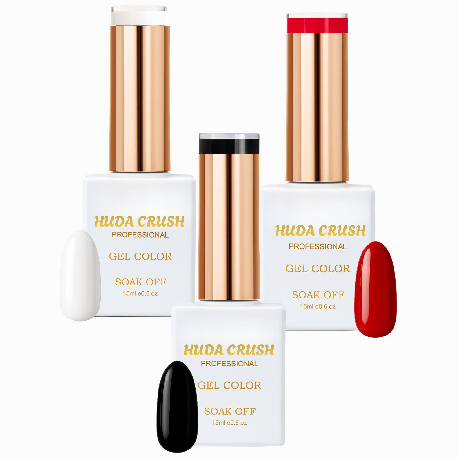 Image of HUDA CRUSH UV Gel Nail Polish Red & Black & White Gel Nail Polish Kit Super Glossy Finish RED, Black, WHITE