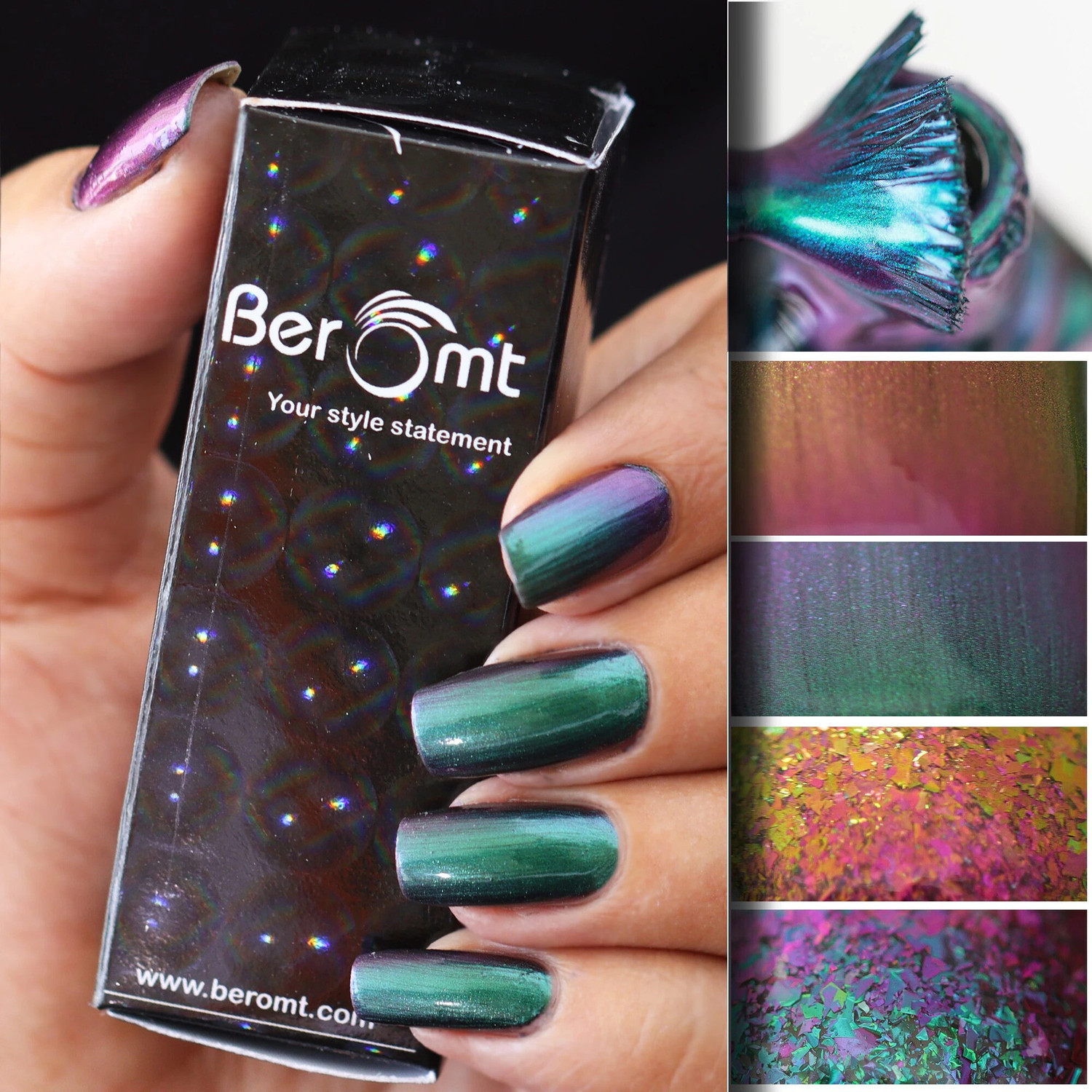 Image of BEROMT CHROME PRISMATIC NAIL POLISH-6002 Deep Green