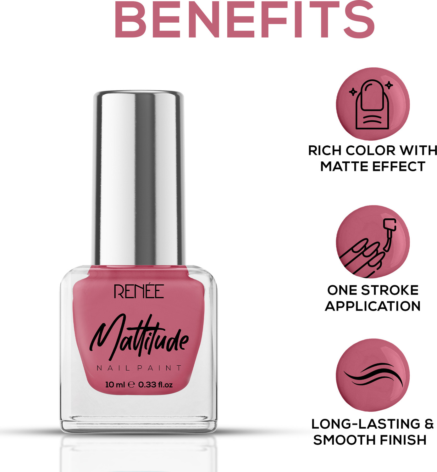 Image of Renee Mattitude Nail Paint Royale Rose | Chip Resisting Formula with High Coverage Royale Rose