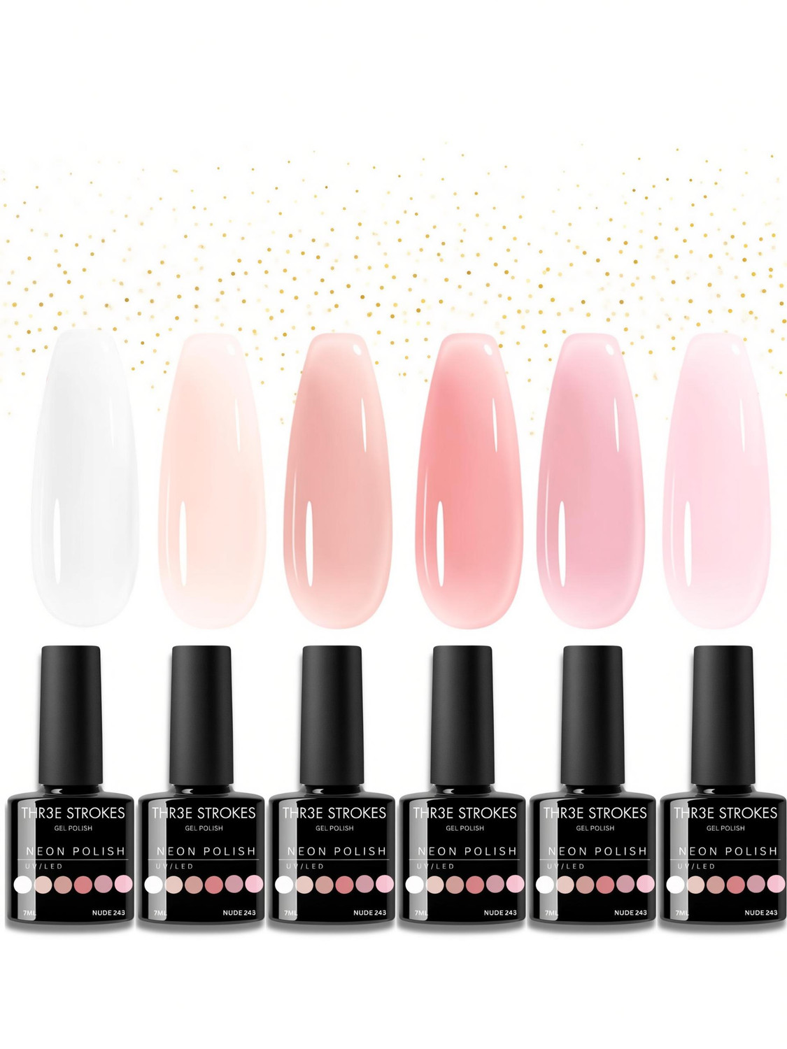 Image of THR3E STROKES UV Gel Nail Polish Set Dreamy Shades of Pink, Peach & Nude Gel Polish Kit 7.5ml Nude 243