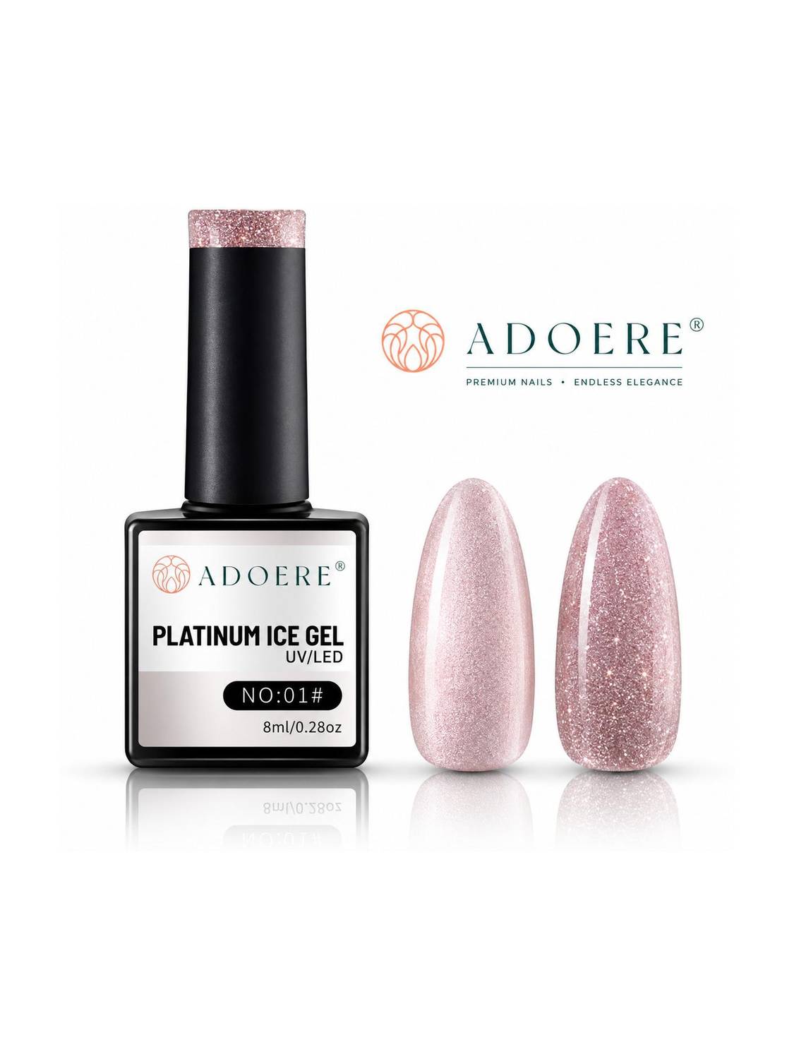 Adoere Platinum Ice Cat Eye Gel Polish, Magnetic Shimmer Nail Gel with Platinum Sparkle Pink Platinum Stardust