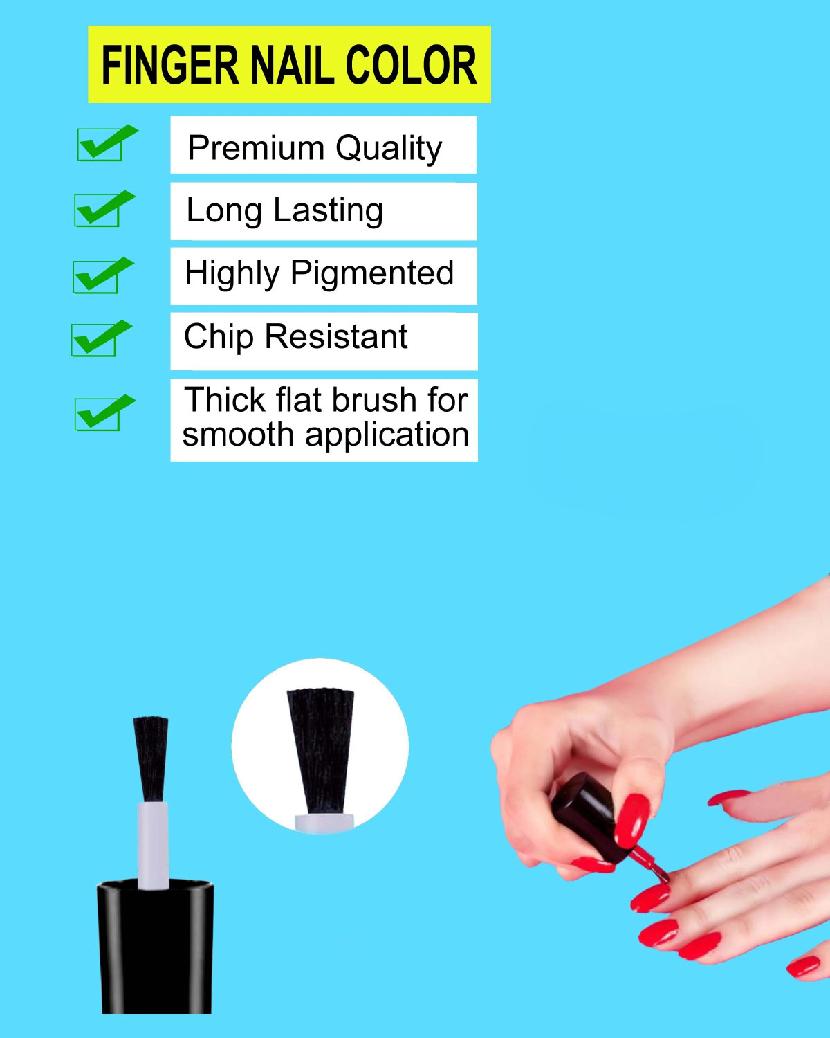 Image of Finger Nail Polish 6 Pcs Blue, Yellow, Black