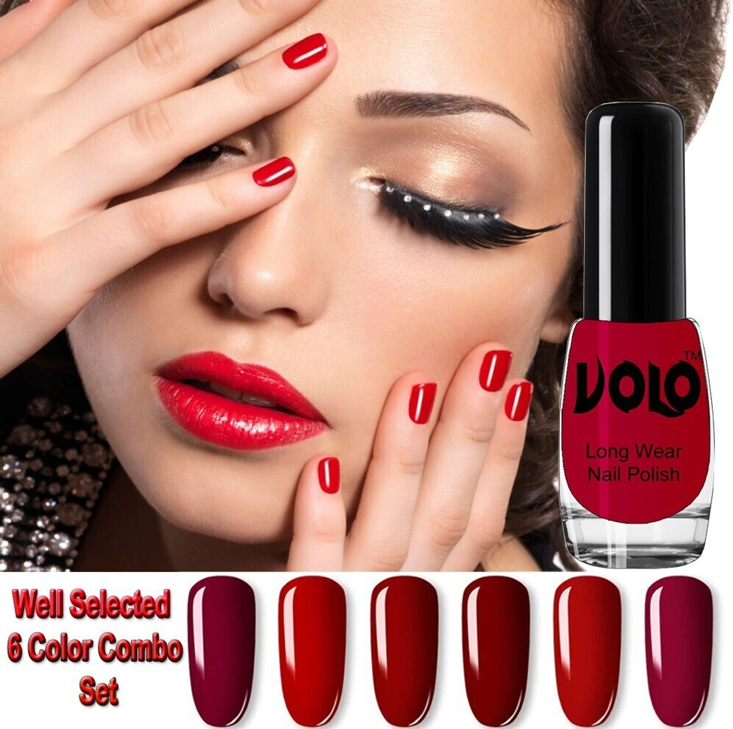 Image of Volo Color Rich Toxic Free Perfection Shine Nail Polish Set of 6 VT-005 Olive Nude, Pink, Nude, Dark Nude, Nude, Mischievous Mint
