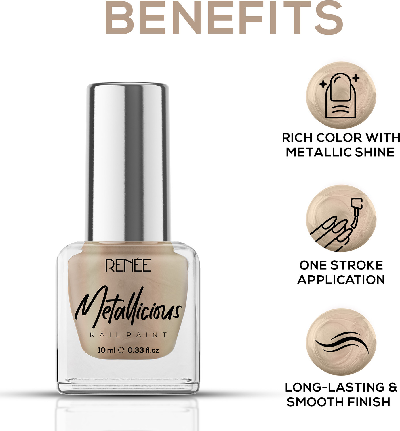 Image of Renee Metallicious Nail Paint Gold Brass | Chip Resisting Formula with High Shine Gold Brass